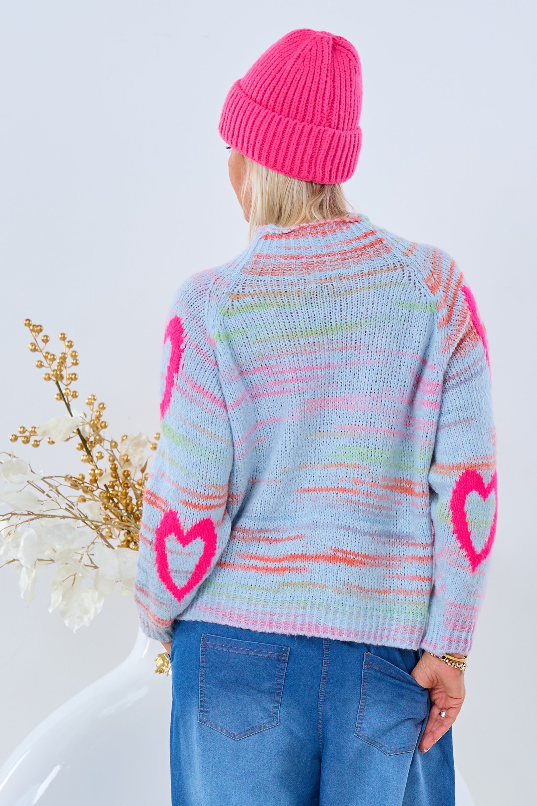 Strickpullover mit Herzen, hellblau-bunt von Trends & Lifestyle