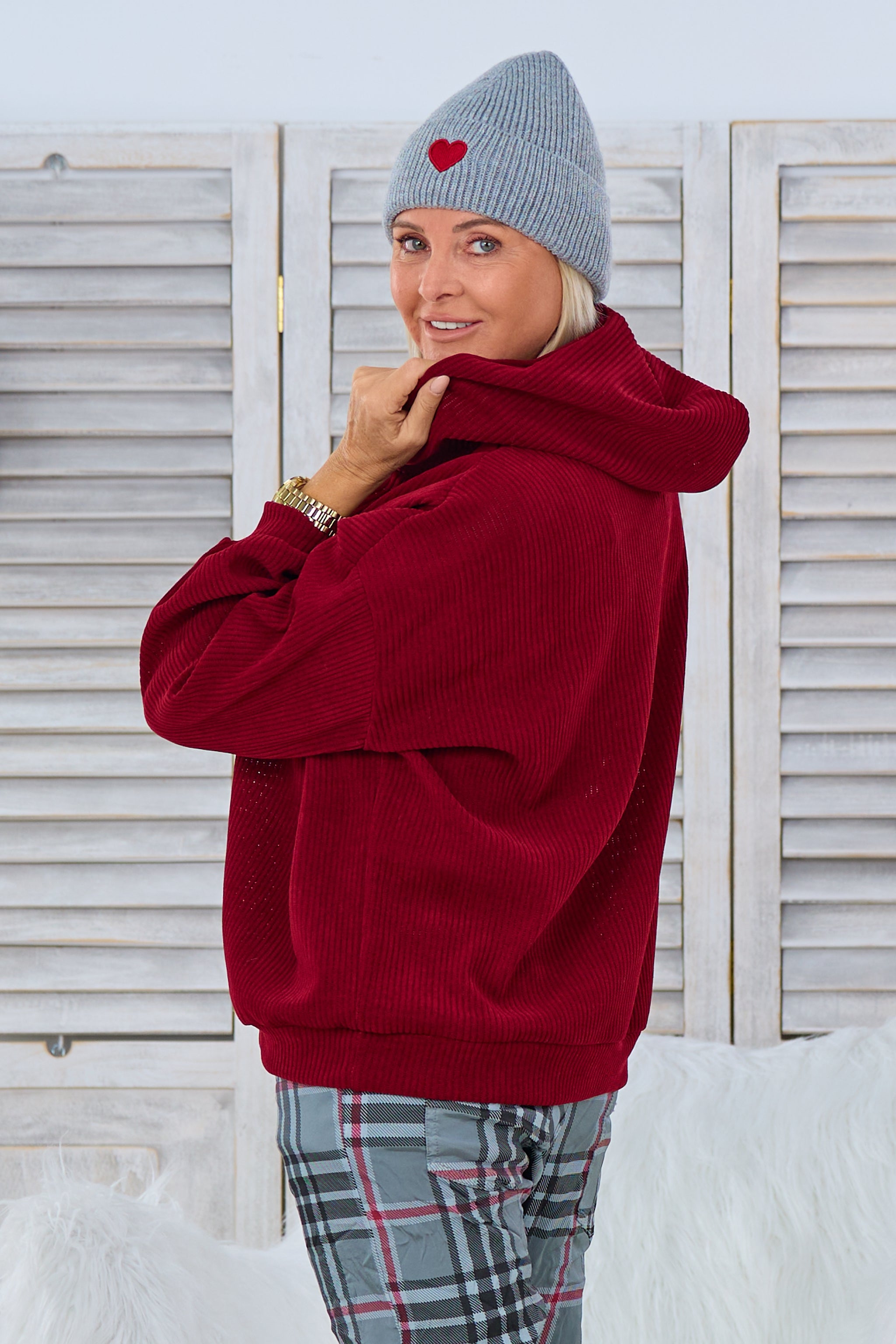 Samtcord Hoodie, bordeaux von Trends & Lifestyle