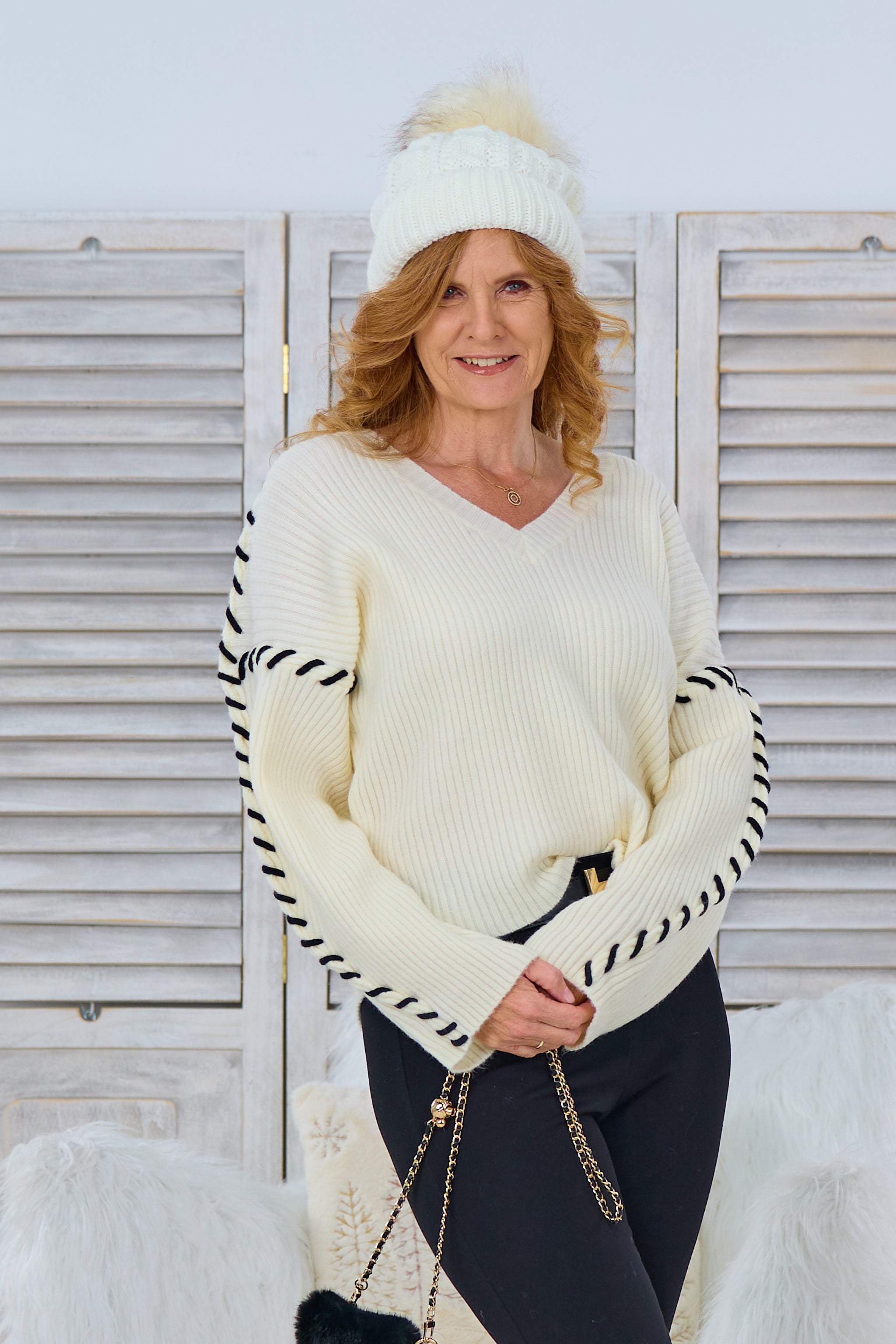 Ripp-Pulli mit Zierkordel, creme-ecru von Trends & Lifestyle