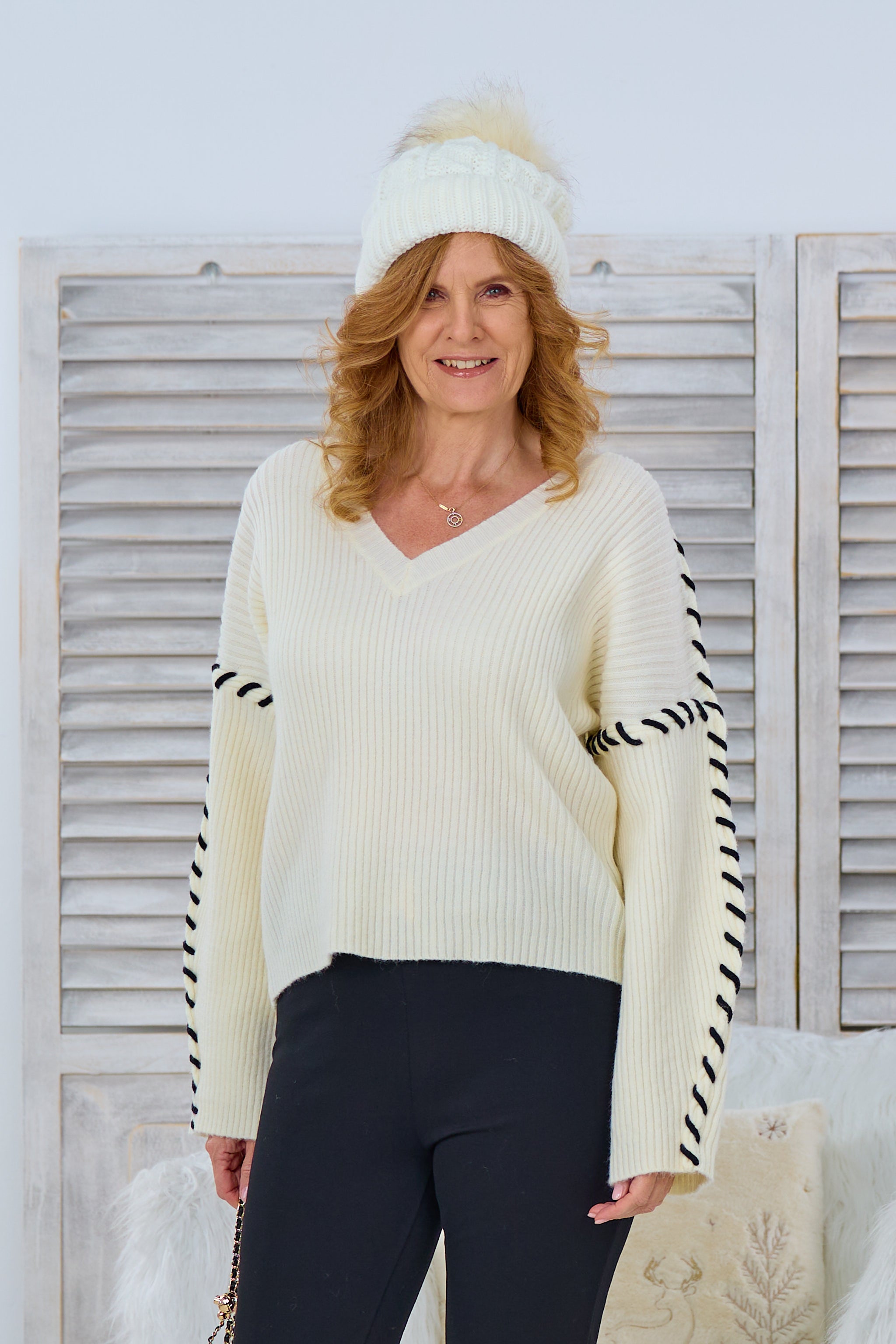 Ripp-Pulli mit Zierkordel, creme-ecru von Trends & Lifestyle