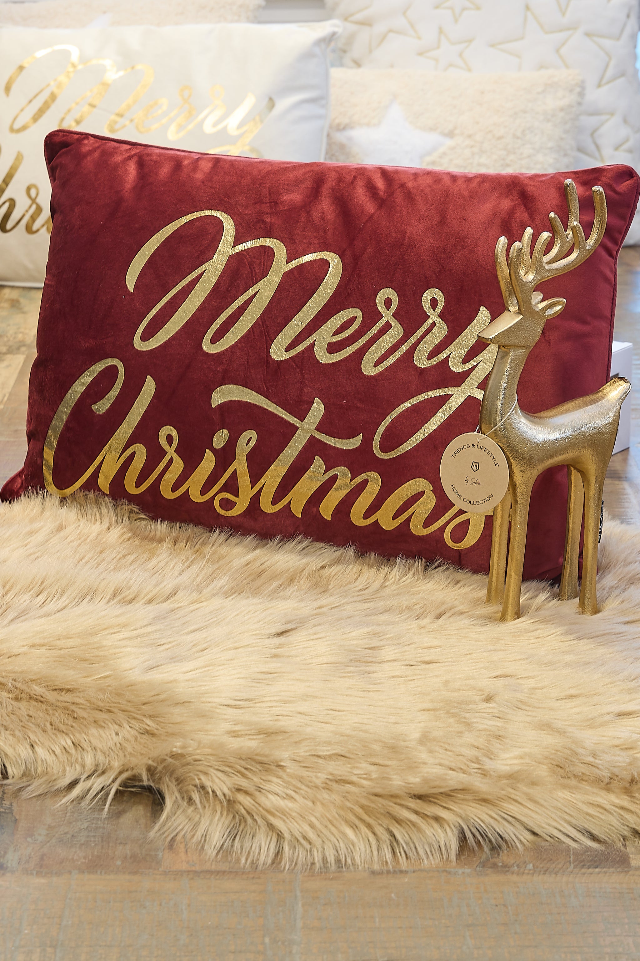 Kissen Merry Christmas, bordeaux von Trends & Lifestyle