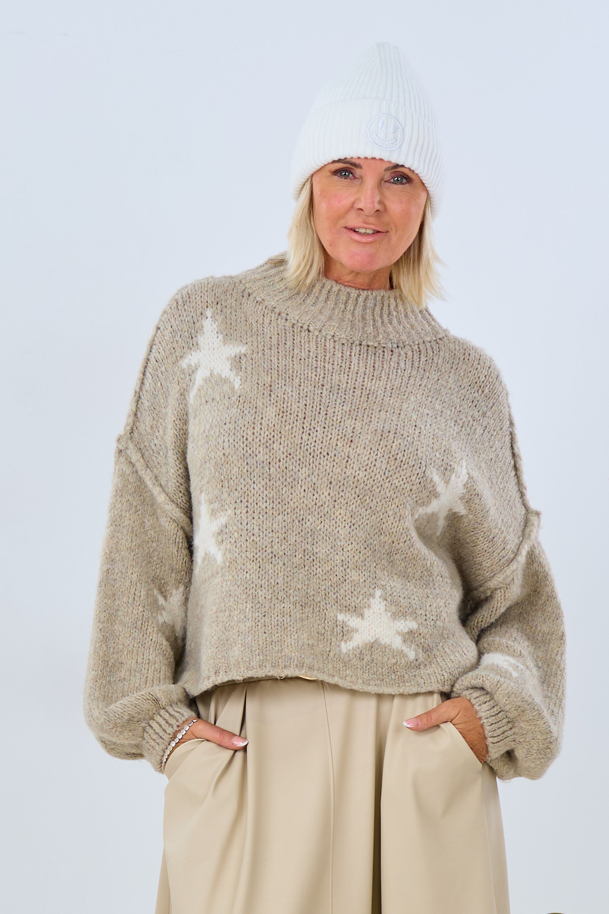 Strickpulli mit Turtleneck und Sternen, beige-weiß von Trends & Lifestyle