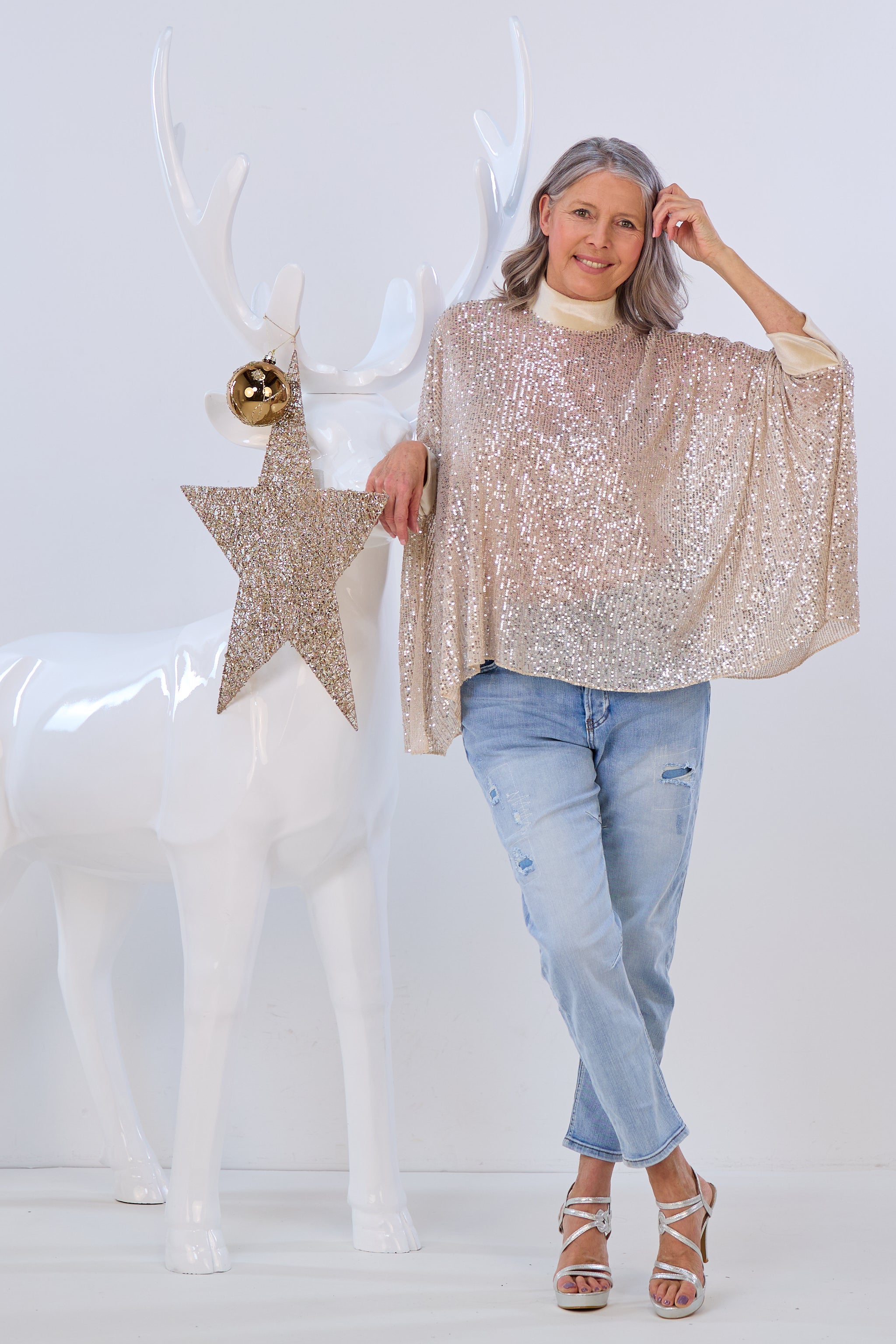 Pailletten Poncho mit Ärmeln, beige-silber von Trends & Lifestyle