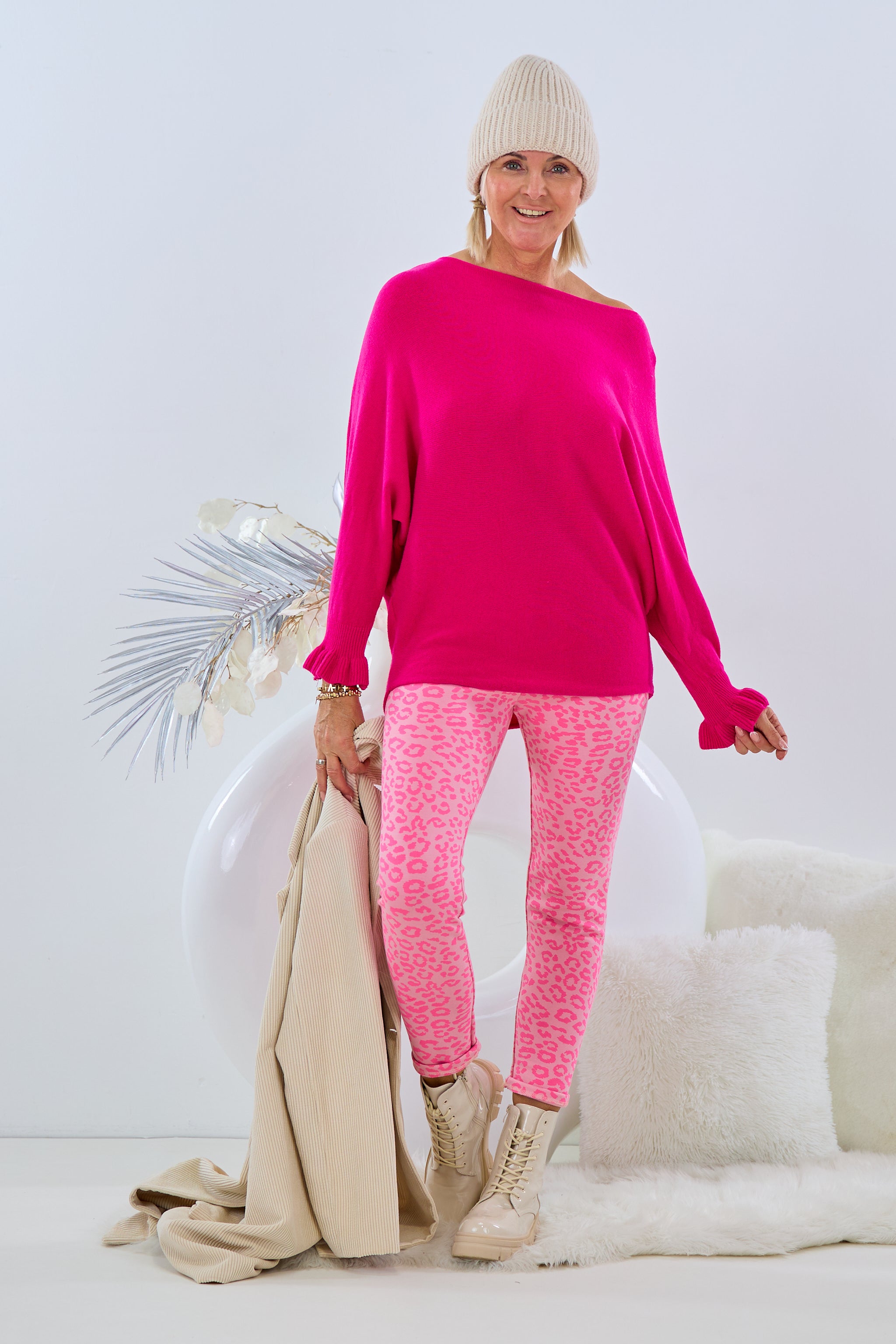 Feinstrickpulli mit Fledermausärmeln, pink von Trends & Lifestyle