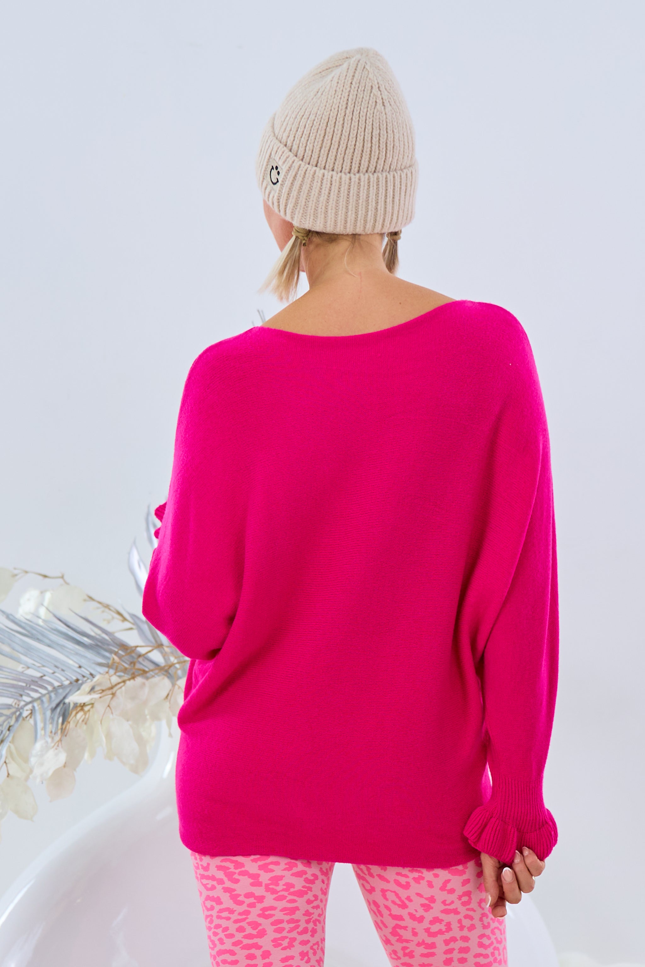 Feinstrickpulli mit Fledermausärmeln, pink von Trends & Lifestyle