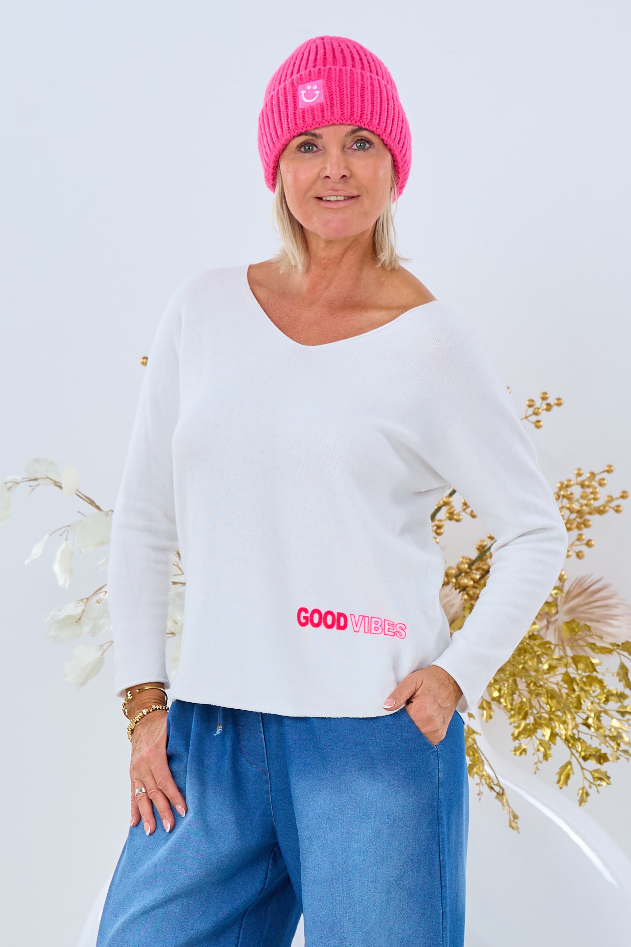 Pulli GOOD VIBES, ecru-pink von Trends & Lifestyle