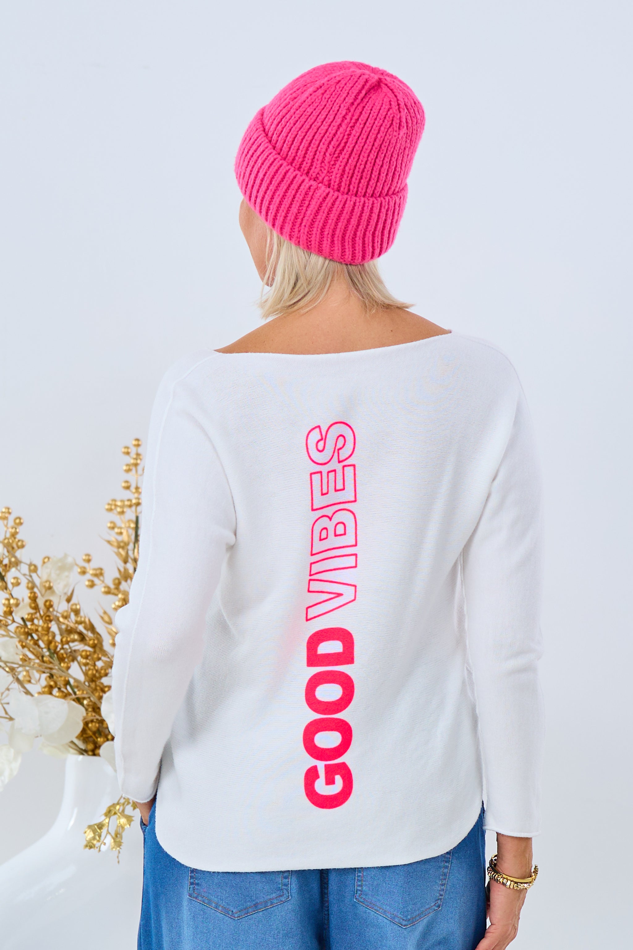 Pulli GOOD VIBES, ecru-pink von Trends & Lifestyle