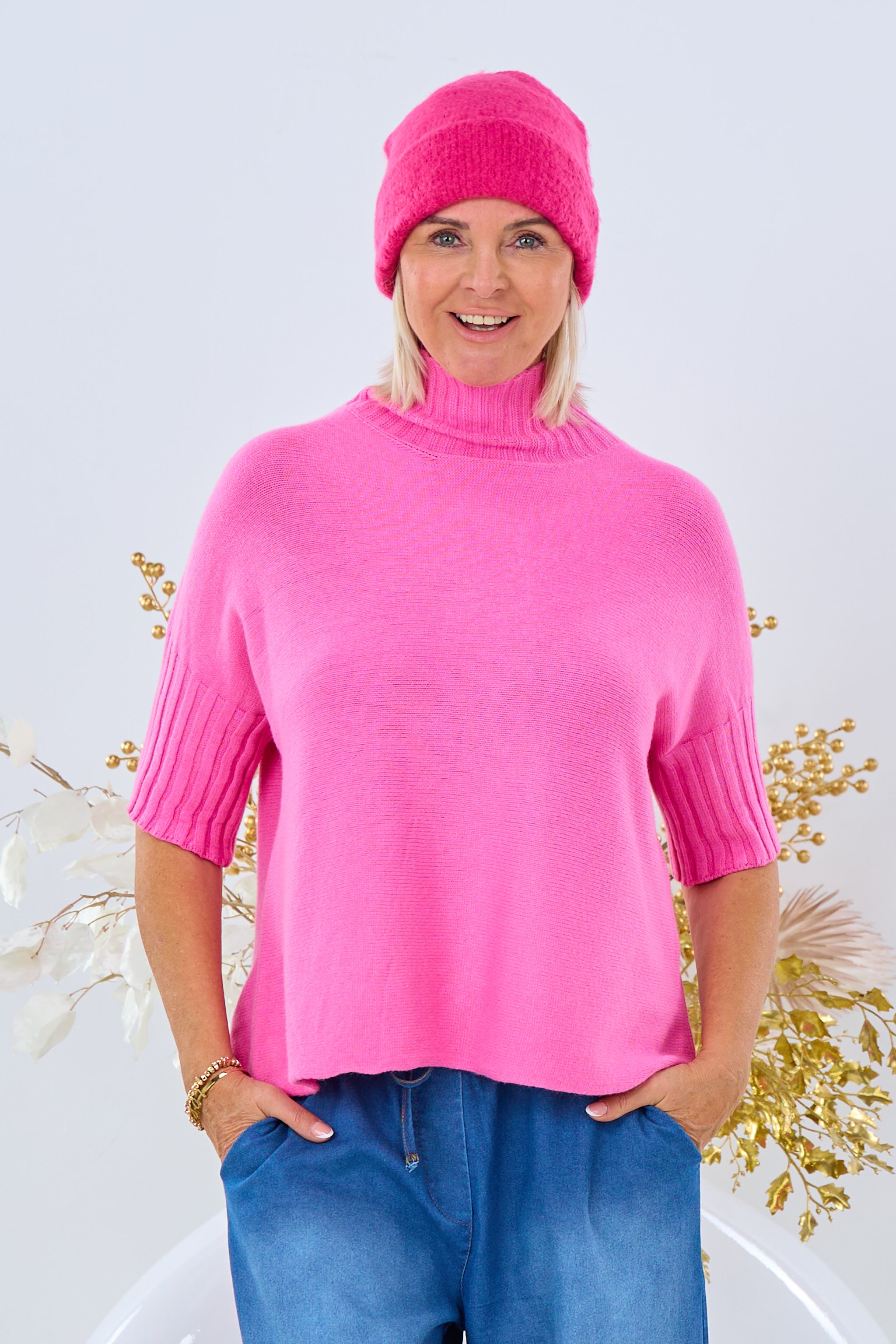 Weicher Kurzarm Pulli mit Turtleneck, rosa von Trends & Lifestyle