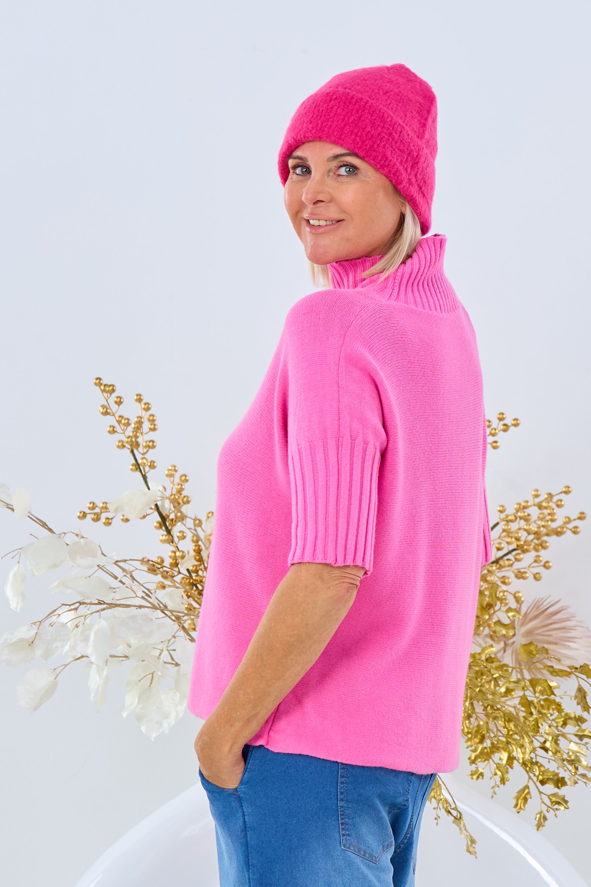 Weicher Kurzarm Pulli mit Turtleneck, rosa von Trends & Lifestyle