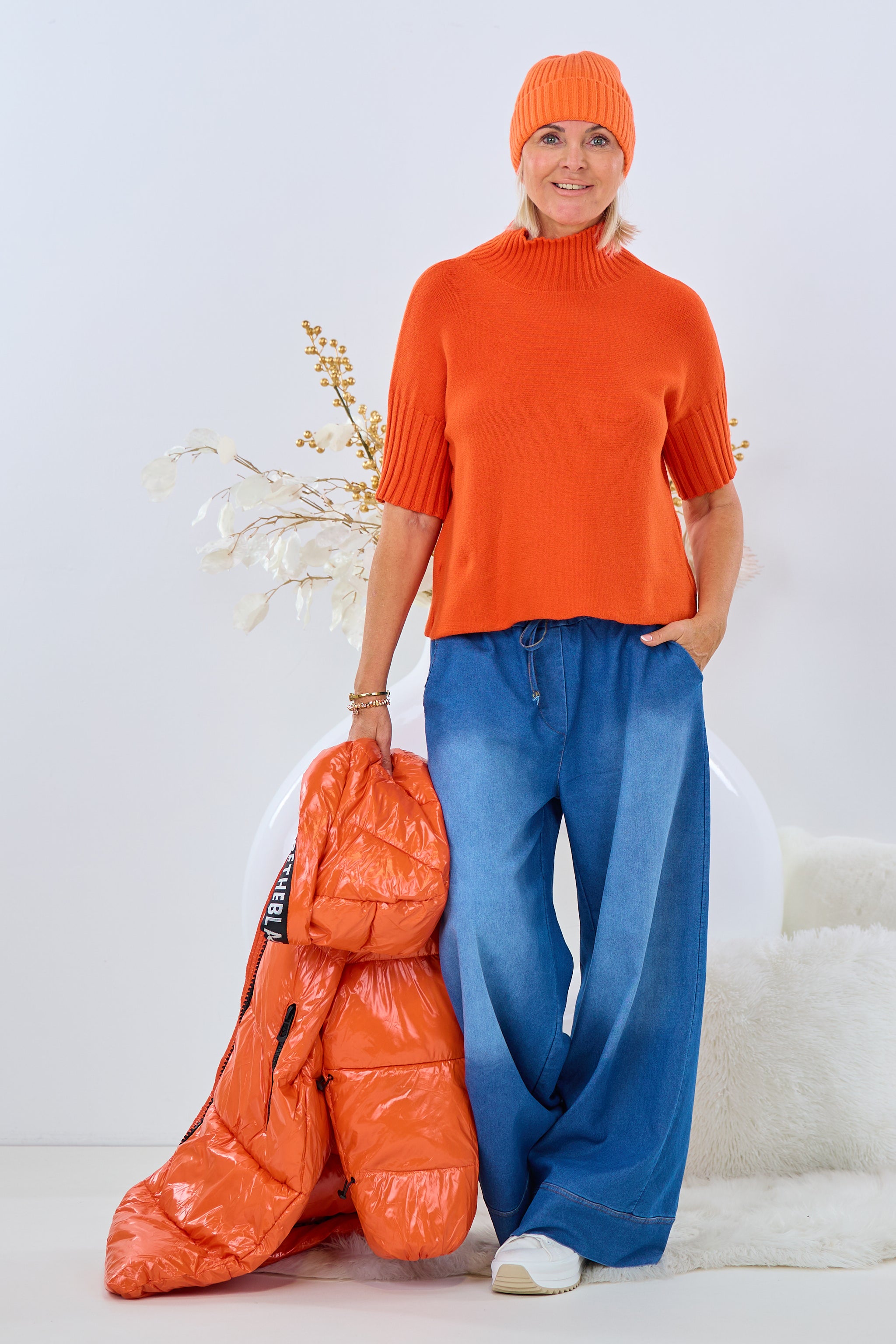 Weicher Kurzarm Pulli mit Turtleneck, orange von Trends & Lifestyle