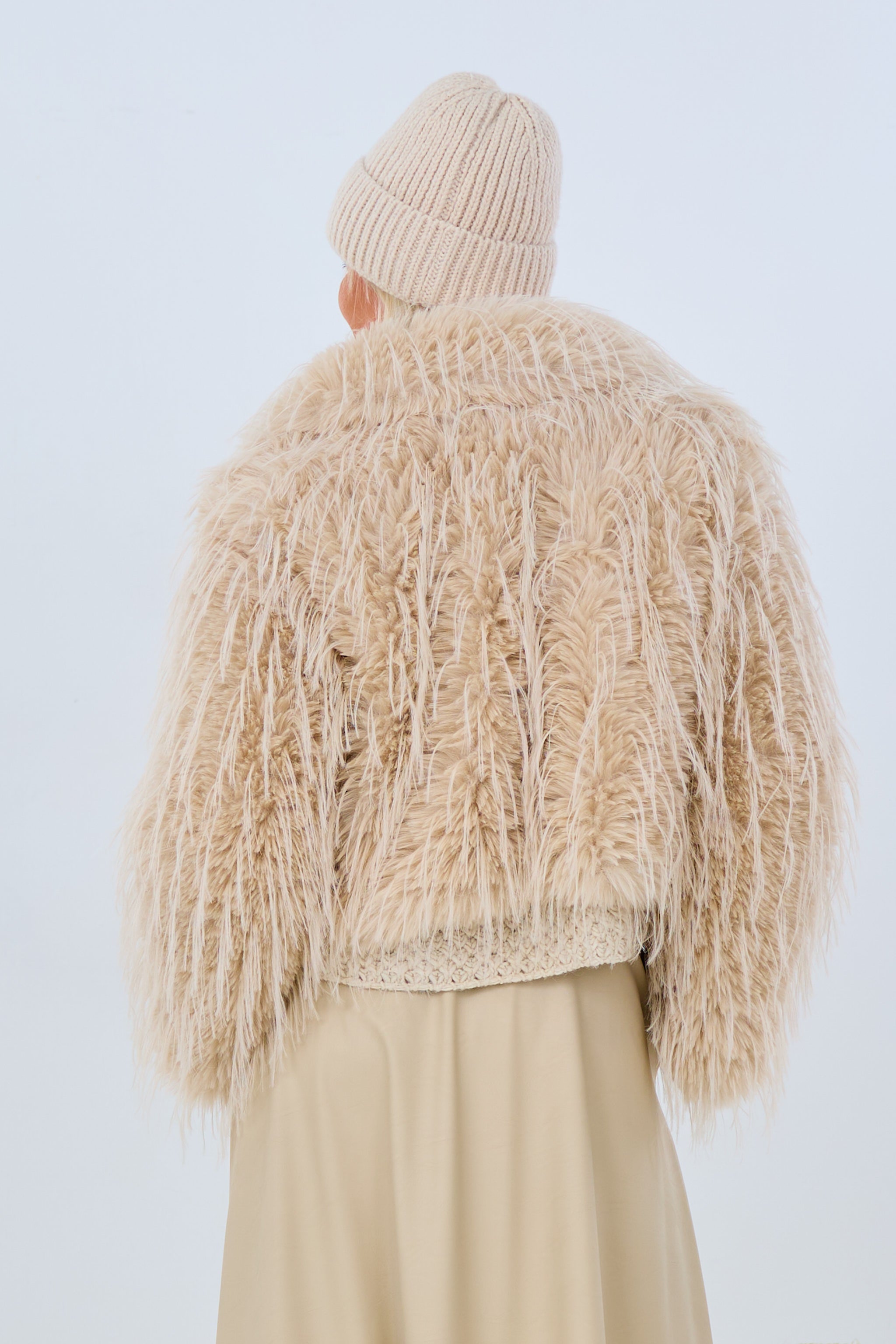 Short jacket with shaggy fur, beige