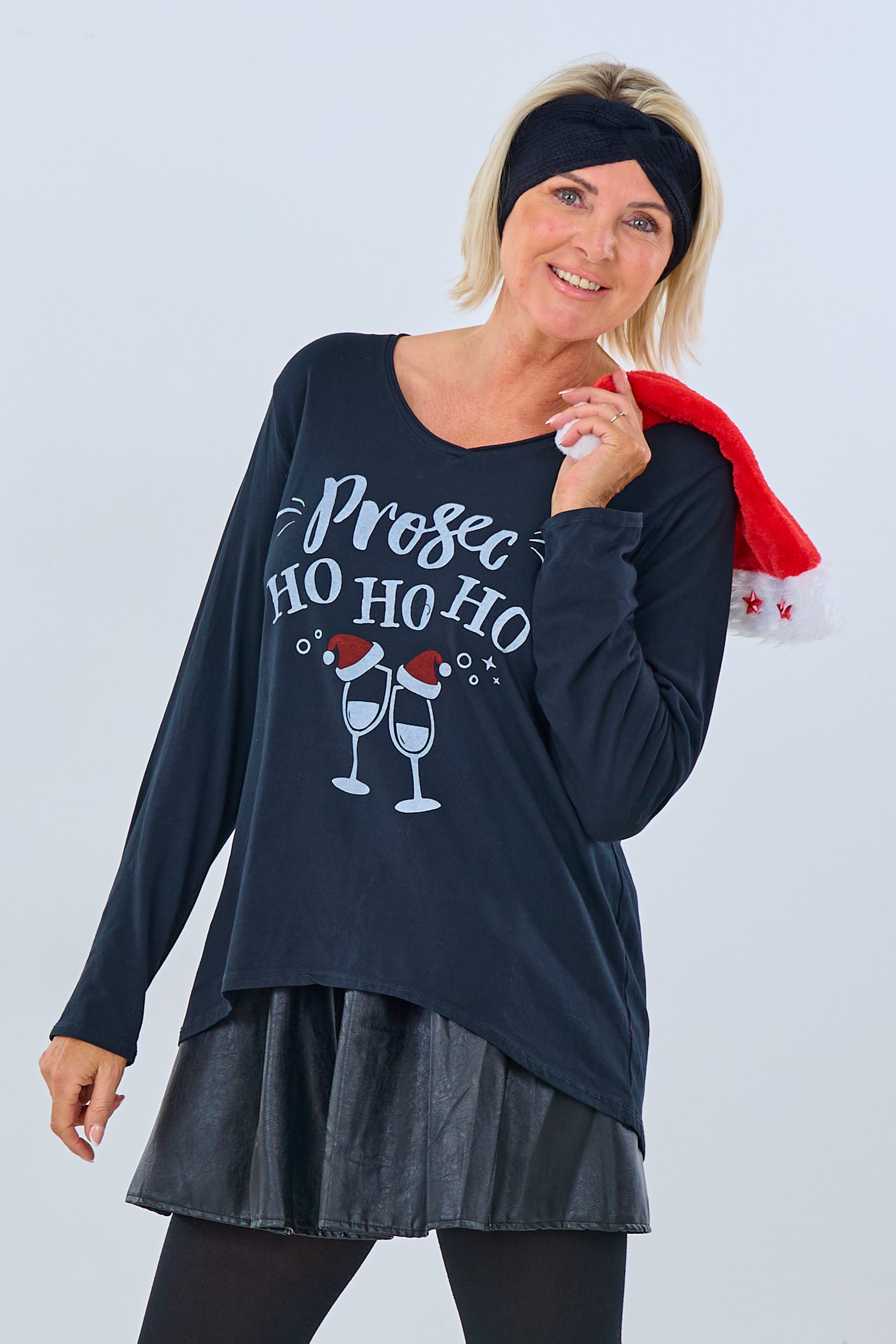 Longshirt "Prosec HO HO HO", schwarz-weiß von Trends & Lifestyle