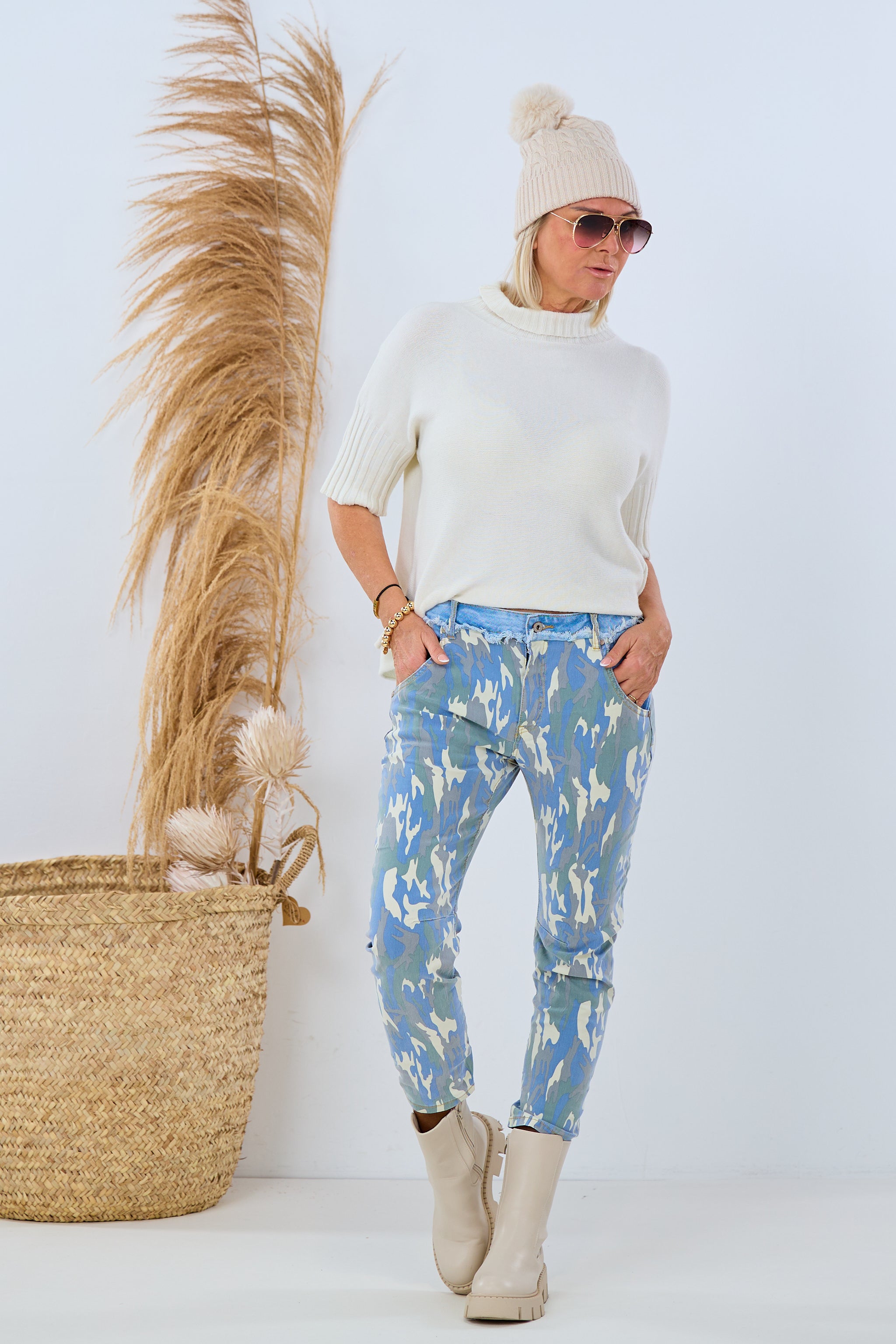 Stretchhose mit Jeansanteil, blau-camouflage von Trends & Lifestyle