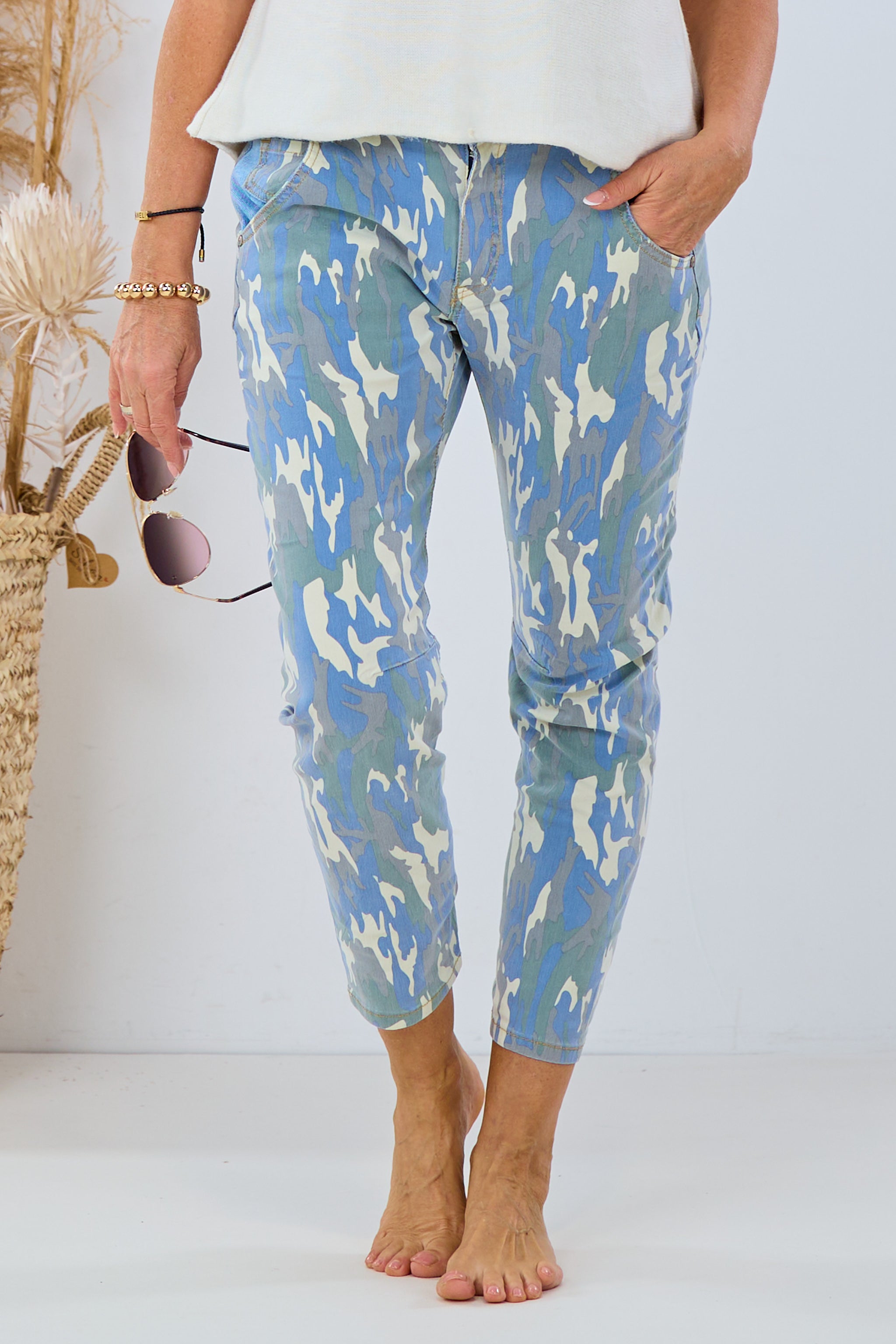 Stretchhose mit Jeansanteil, blau-camouflage von Trends & Lifestyle