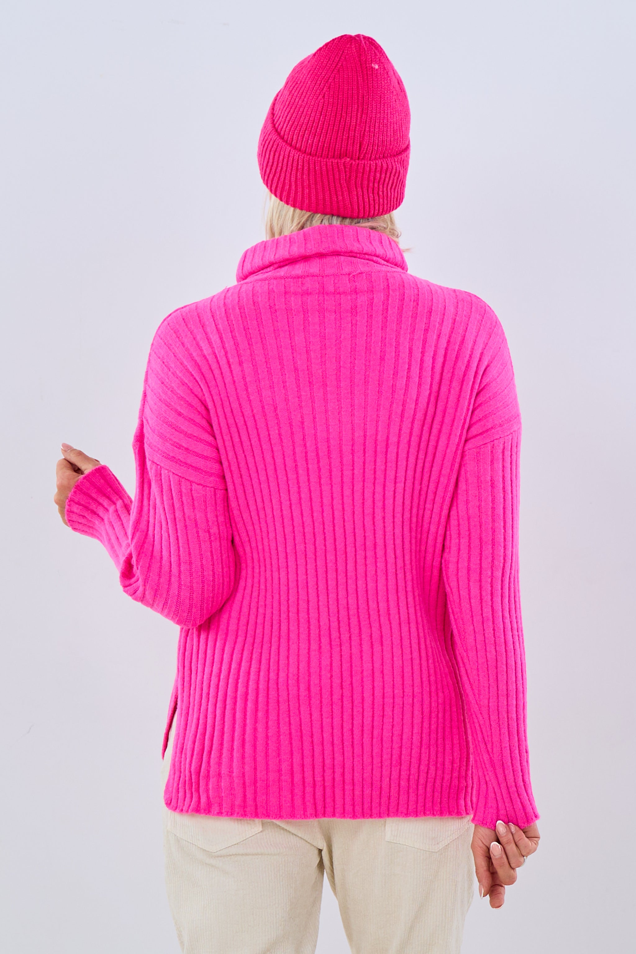 Rollkragen-Pulli, gerippt, pink von Trends & Lifestyle