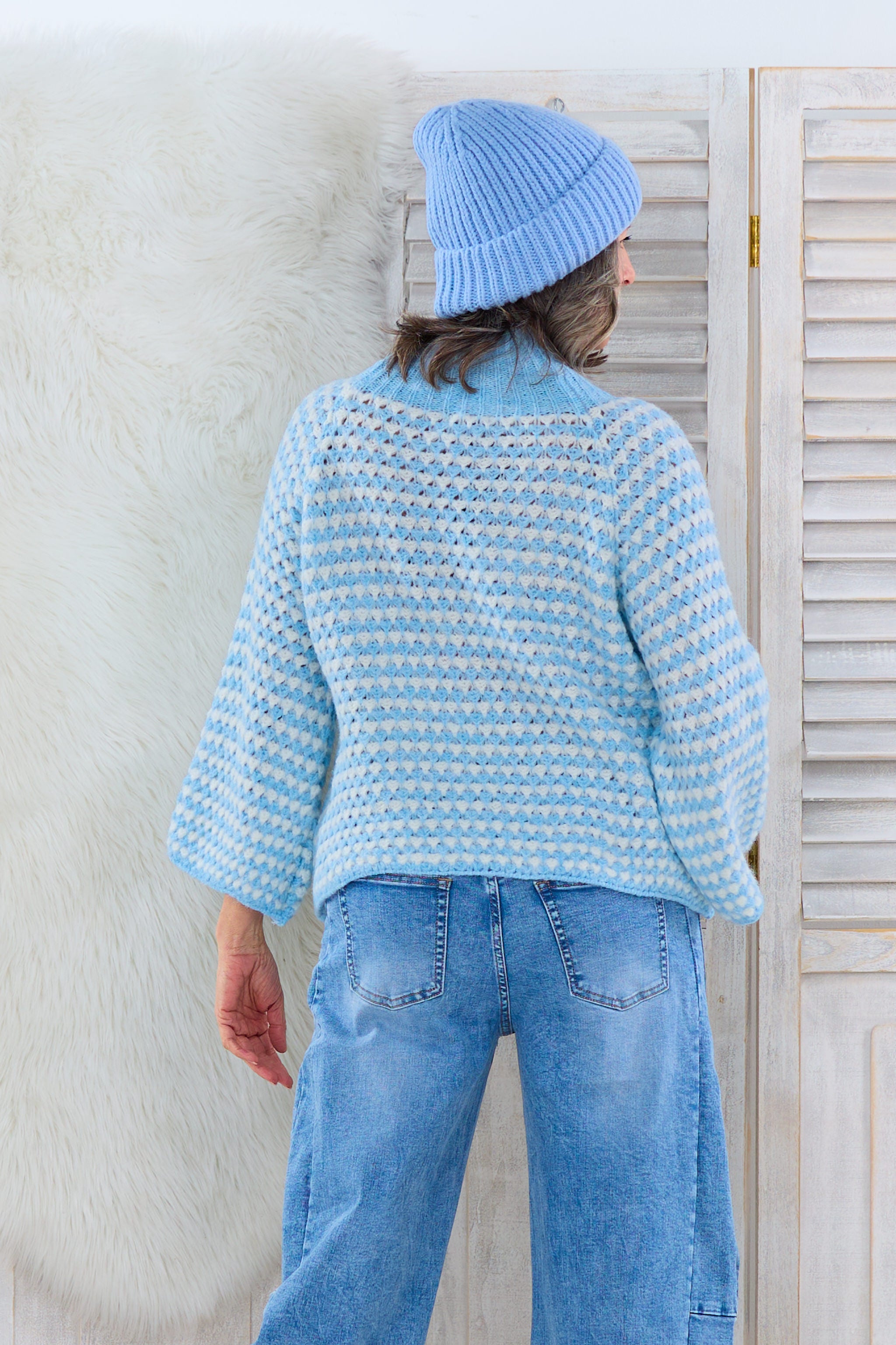 grobgestrickter Pullover mit Turtleneck, hellblau-weiß von Trends & Lifestyle