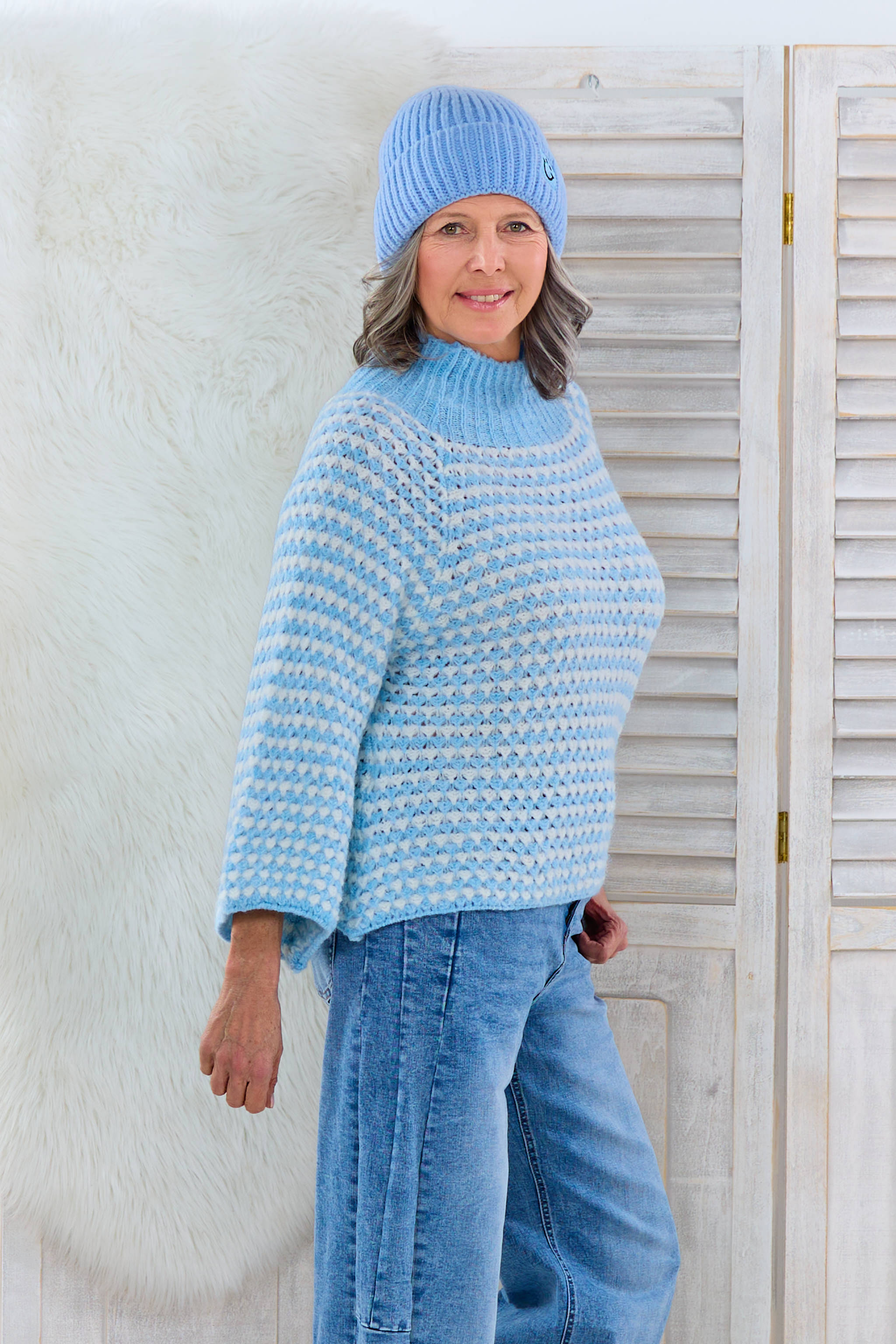 grobgestrickter Pullover mit Turtleneck, hellblau-weiß von Trends & Lifestyle