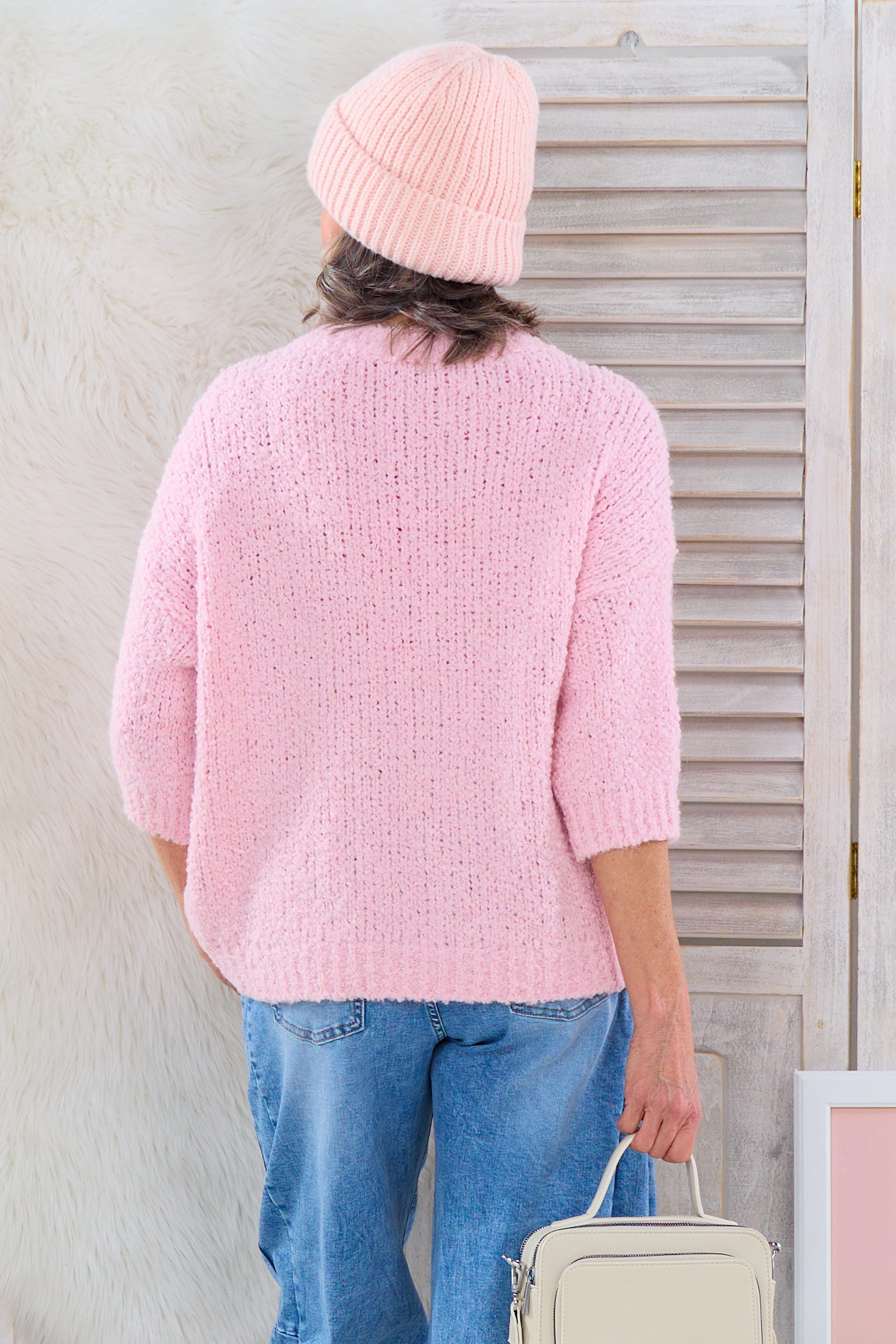 Bouclé Strickpulli mit 3/4 Arm, rosa von Trends & Lifestyle