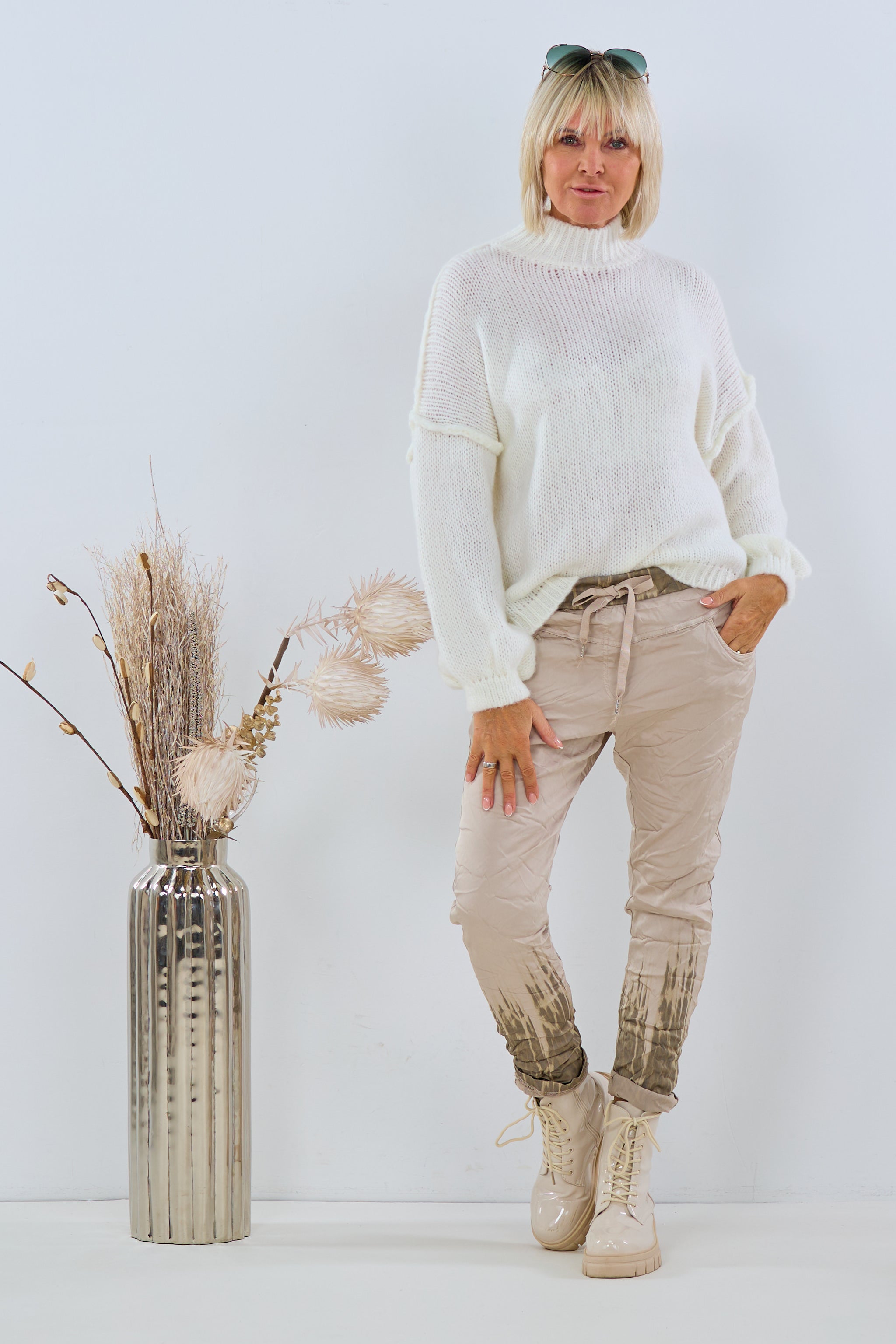 glänzende Hose im Knitterlook, champagner-taupe von Trends & Lifestyle