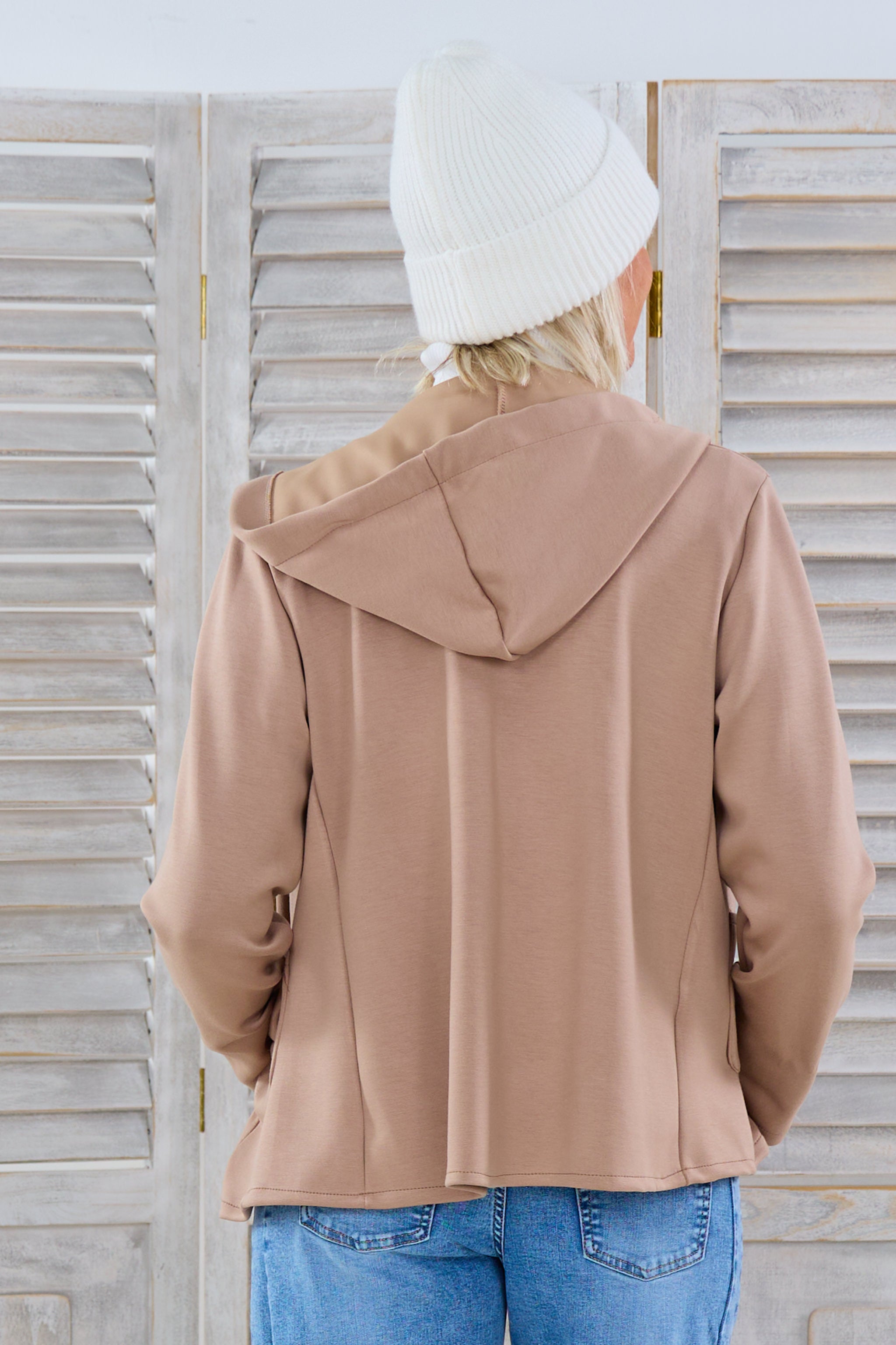 Weicher Blazer mit Kapuze, taupe