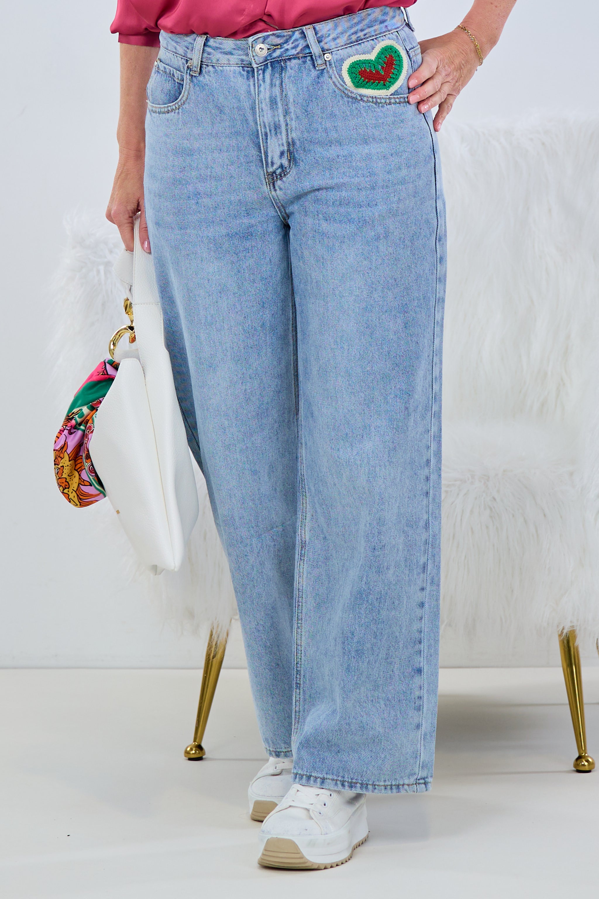 High Waist Jeans "Herz" mit weitem Bein, denim