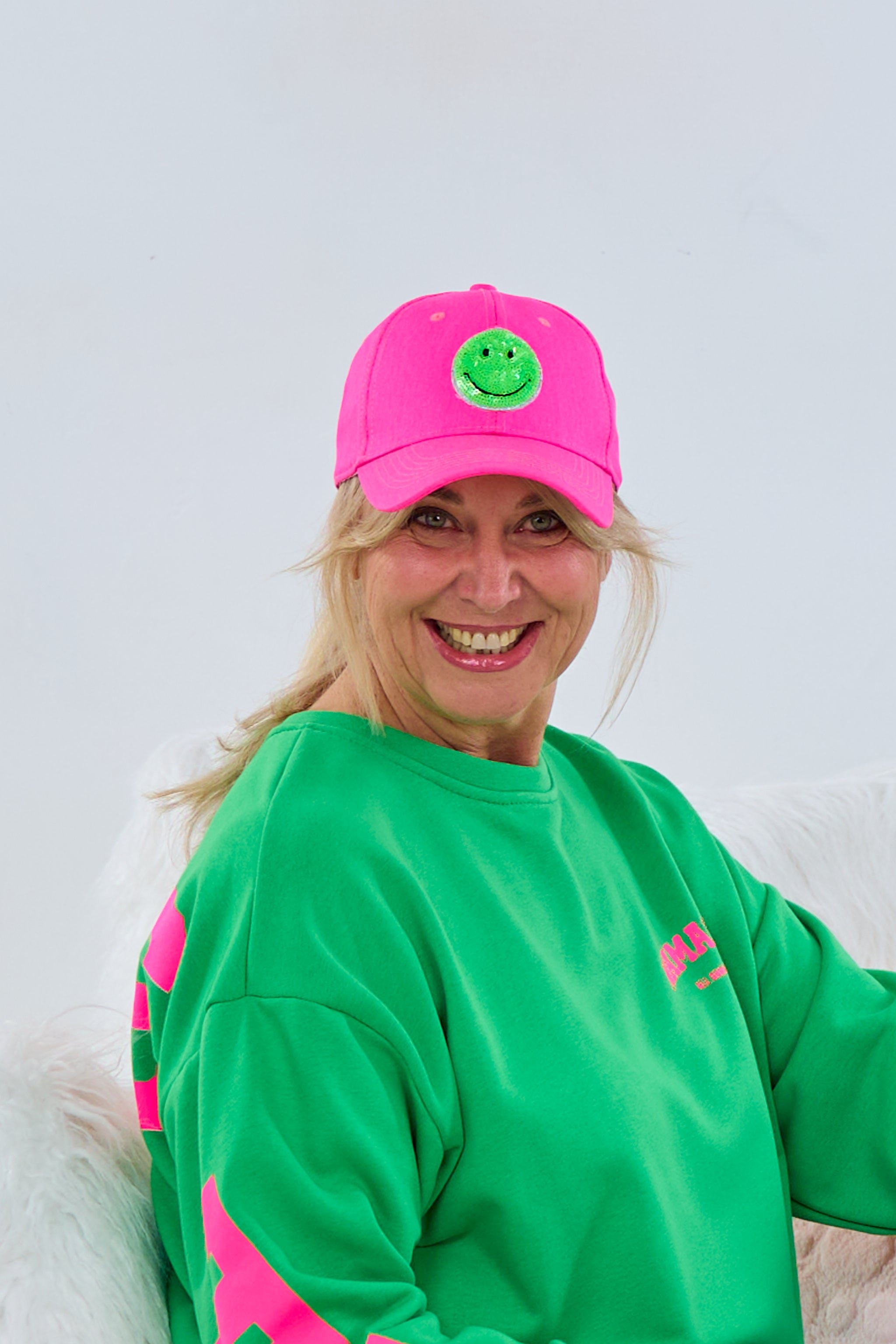 Kappe mit Smiley Patch, neonpink-grün von Trends & Lifestyle Deutschland GmbH