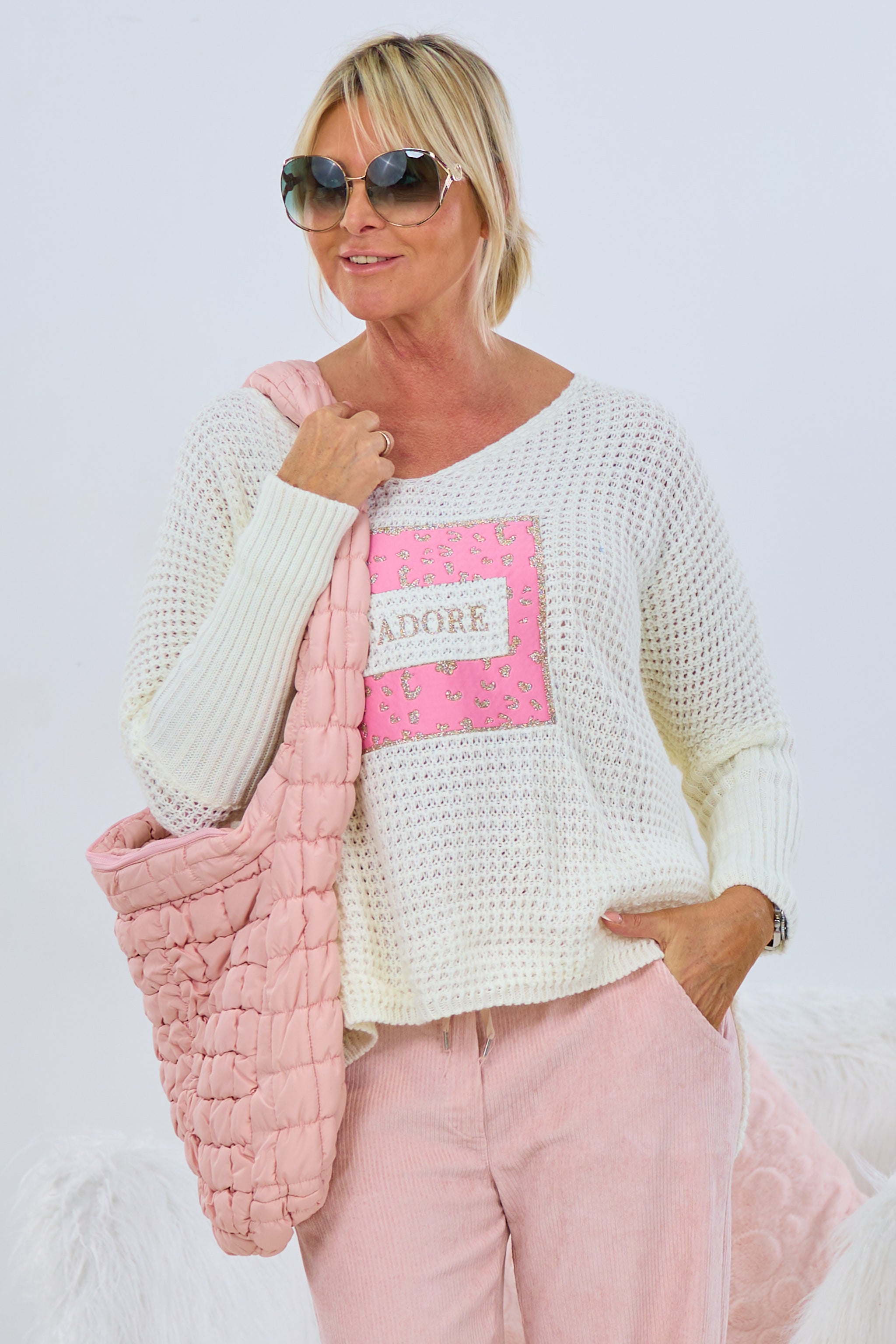 Pulli mit Stoff-Patch, ecru-rosa-gold von Trends & Lifestyle Deutschland GmbH