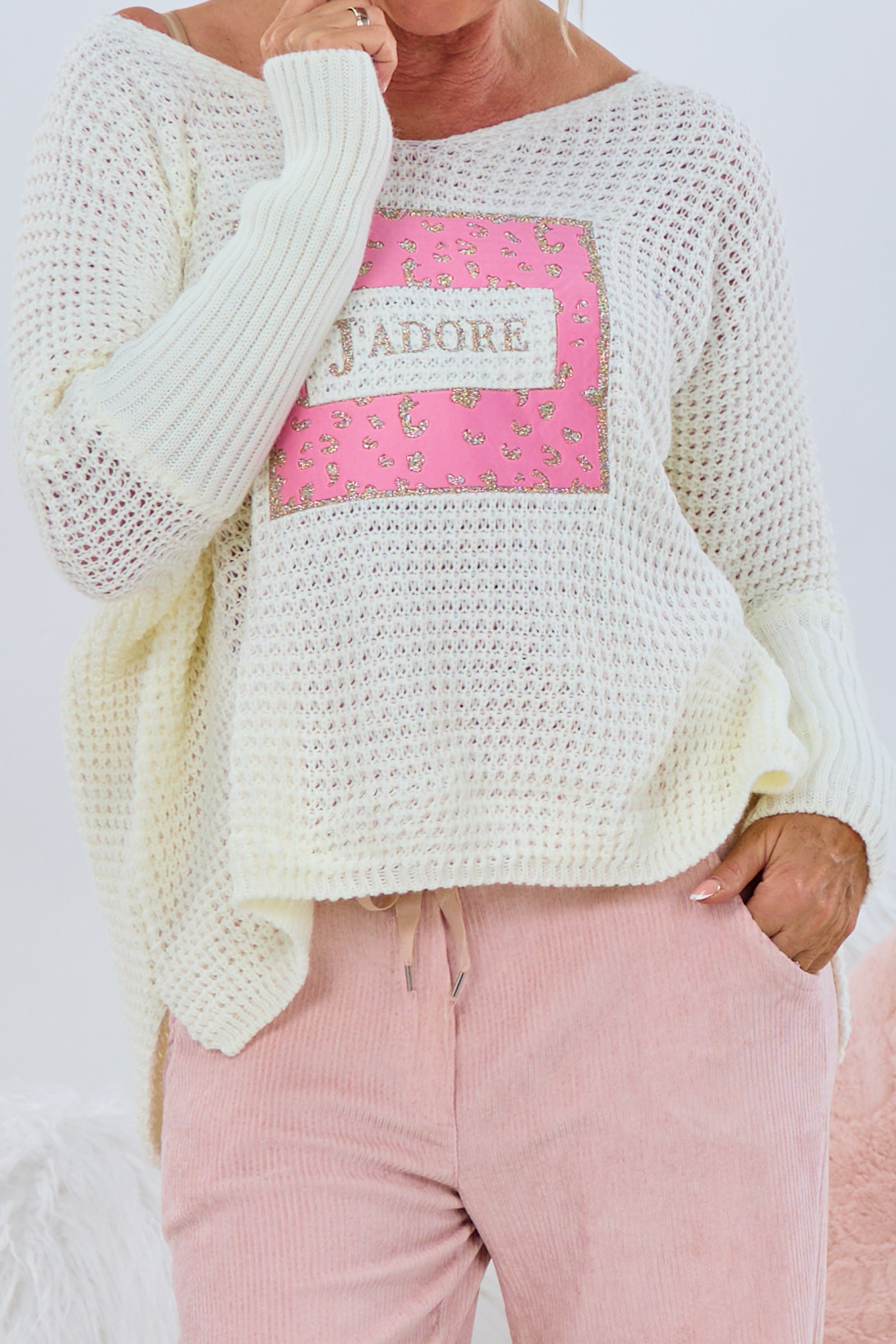 Pulli mit Stoff-Patch, ecru-rosa-gold von Trends & Lifestyle Deutschland GmbH