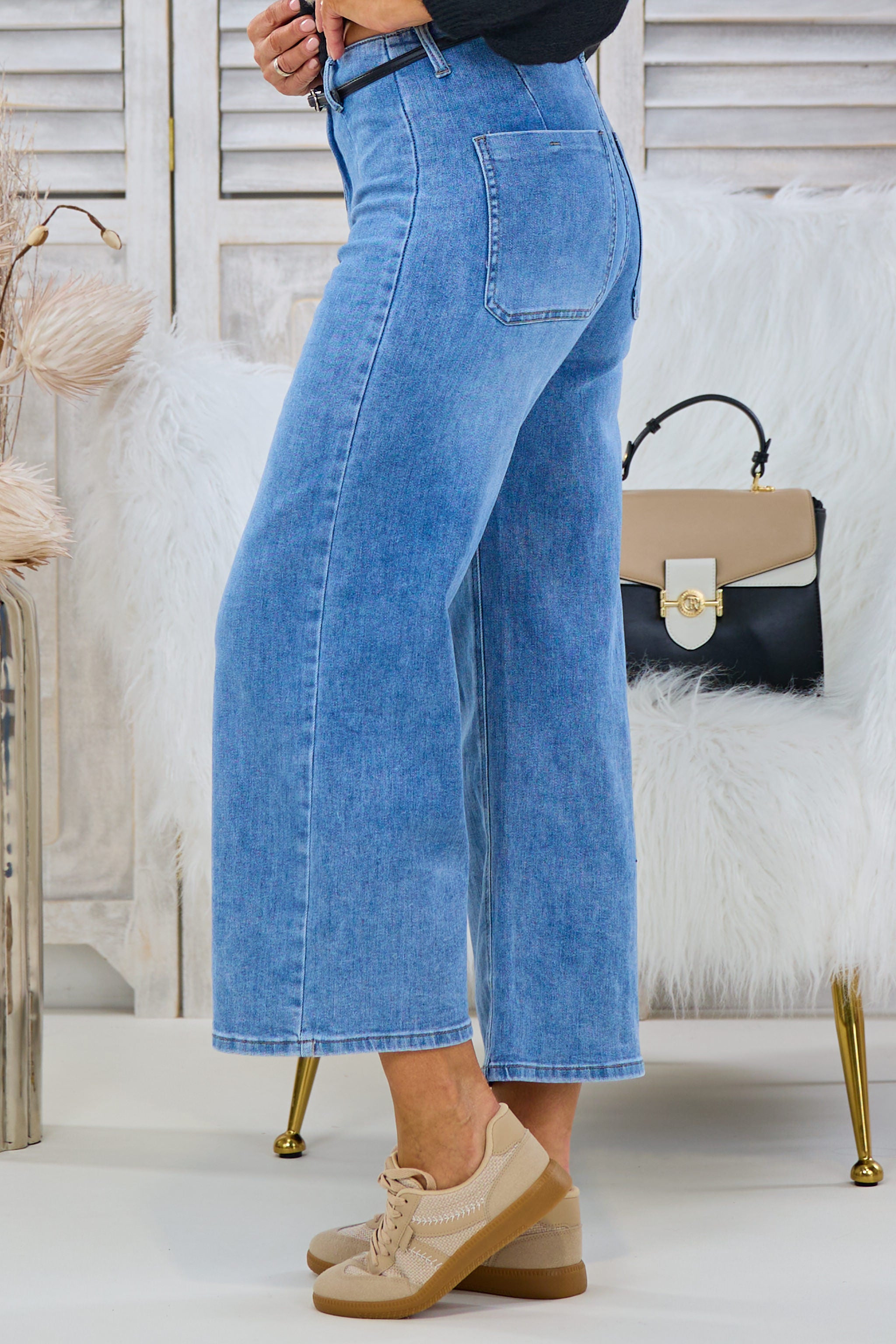 High Waist Jeans Culotte mint mit Gürtel, denim-blue von Trends & Lifestyle Deutschland GmbH