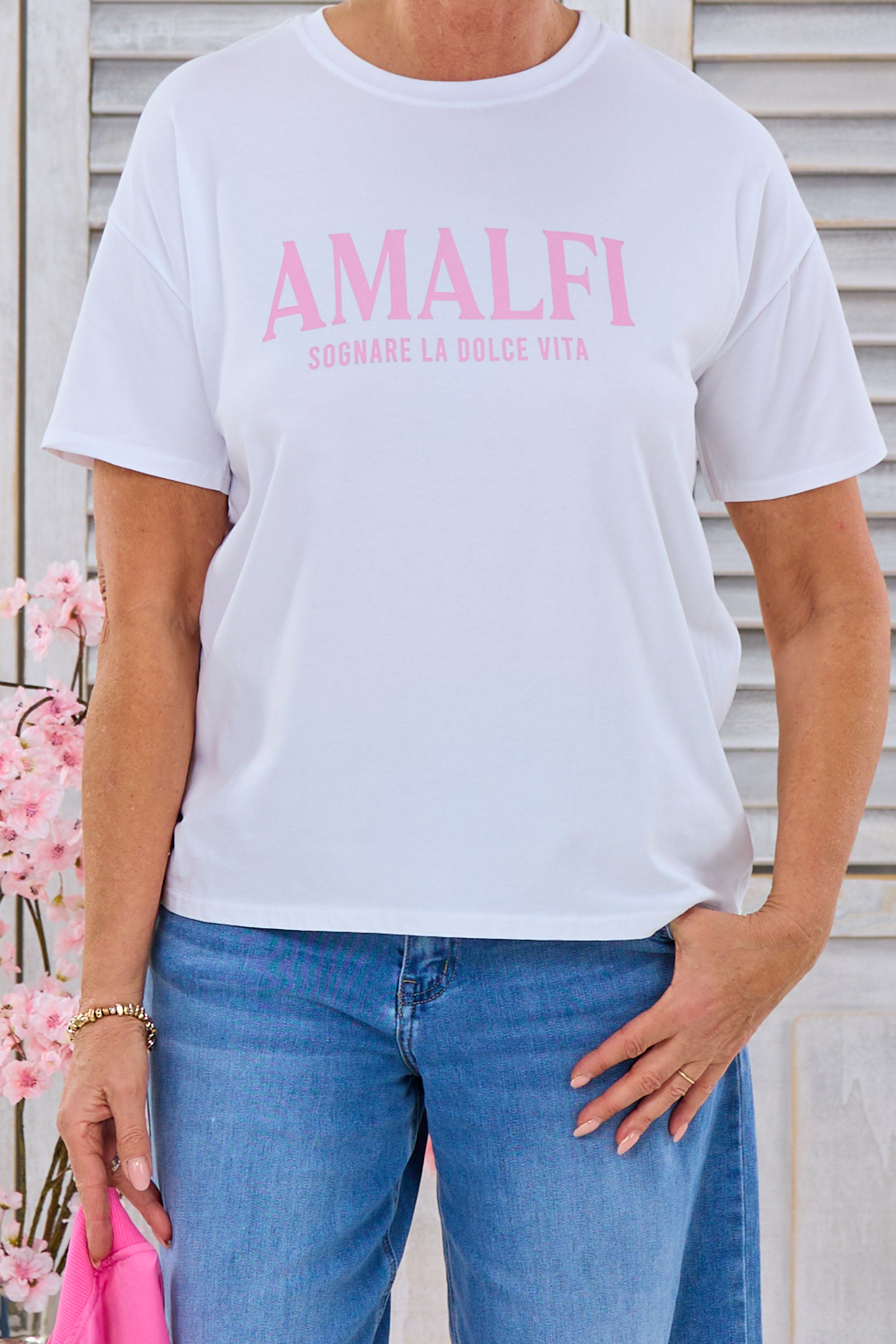 T-Shirt mit Amalfi Druck, weiß-rosa von Trends & Lifestyle Deutschland GmbH