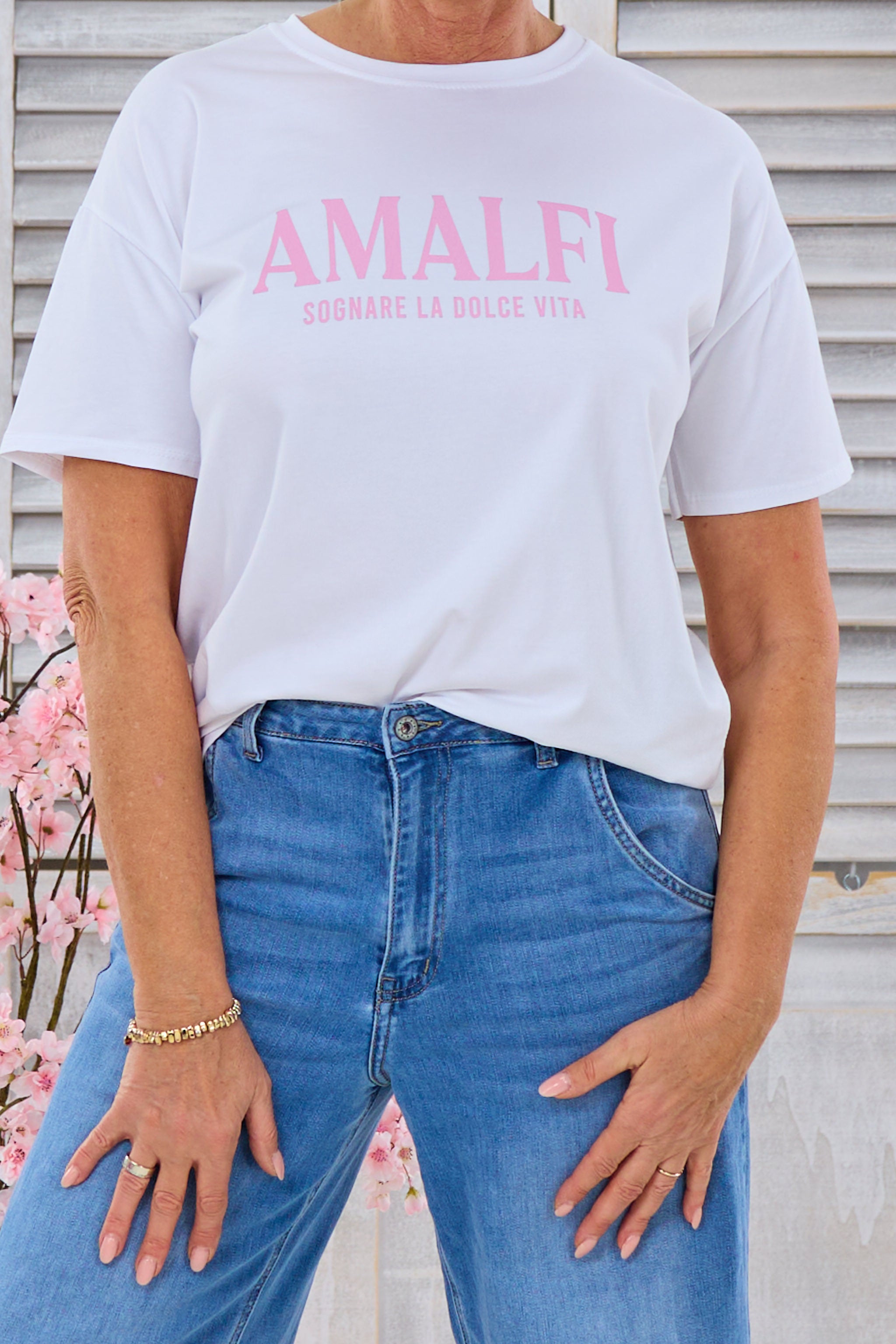 T-Shirt mit Amalfi Druck, weiß-rosa von Trends & Lifestyle Deutschland GmbH