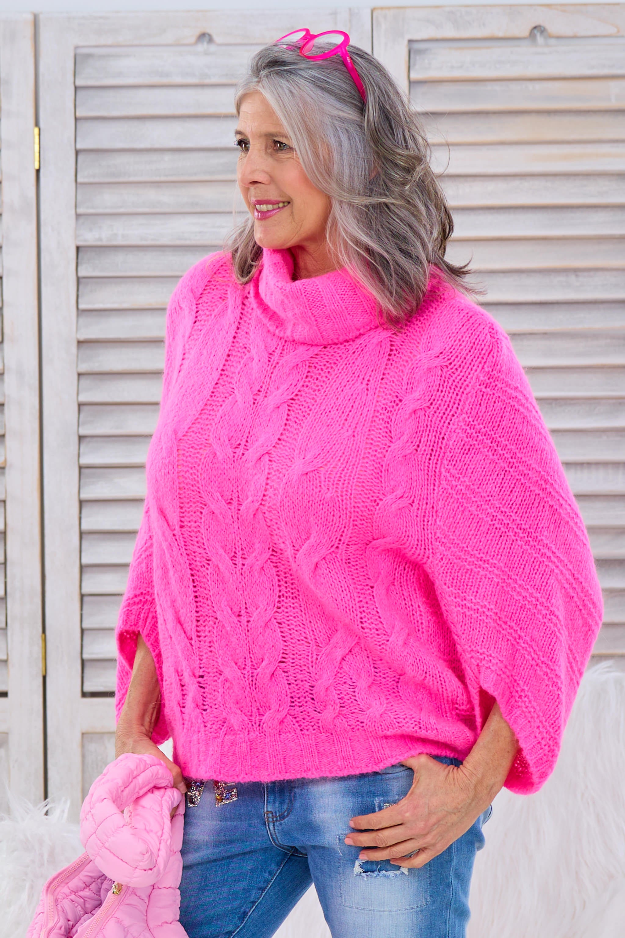 Strickpulli mit Rollkragen und Zopfmuster, pink von Trends & Lifestyle Deutschland GmbH