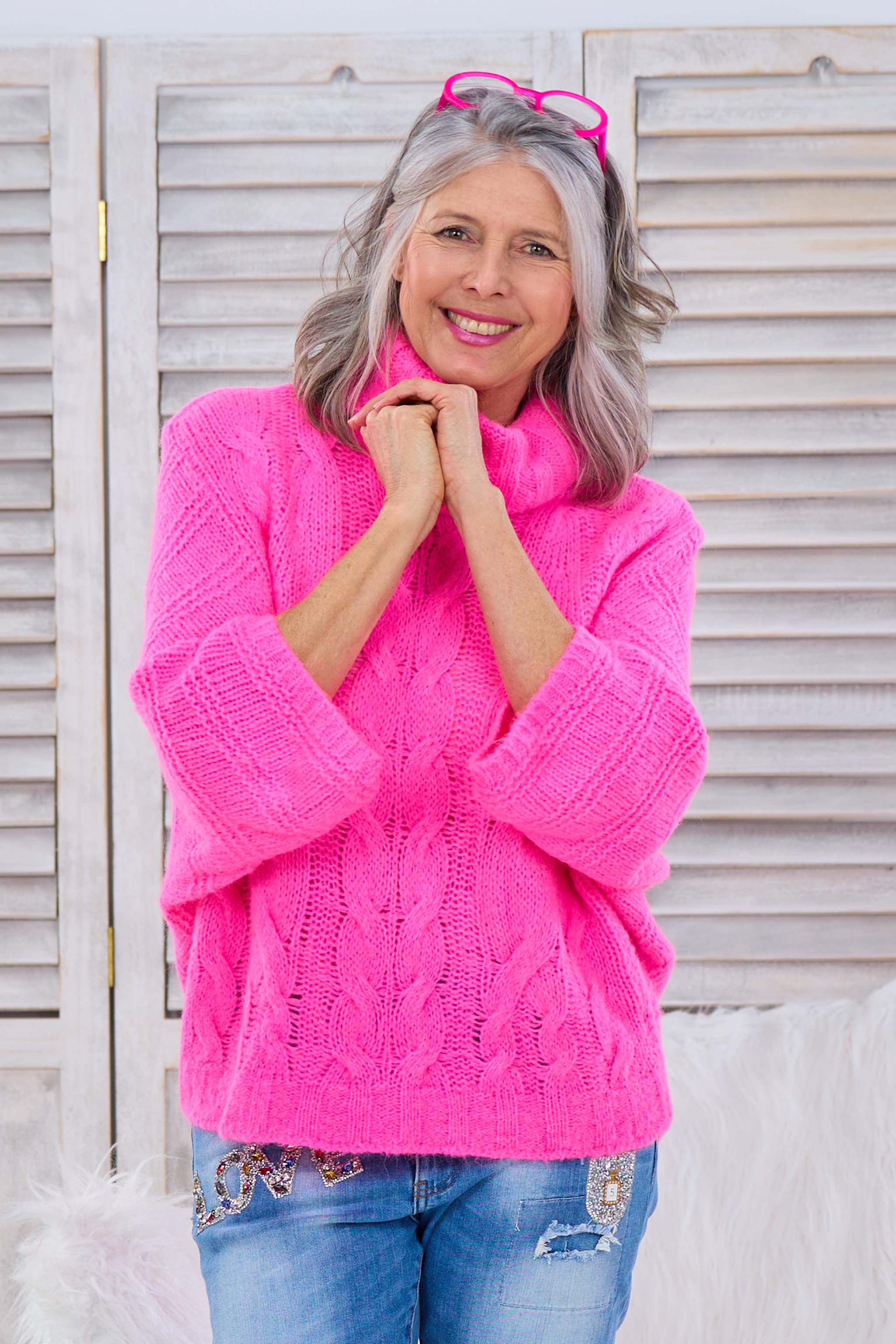 Strickpulli mit Rollkragen und Zopfmuster, pink von Trends & Lifestyle Deutschland GmbH