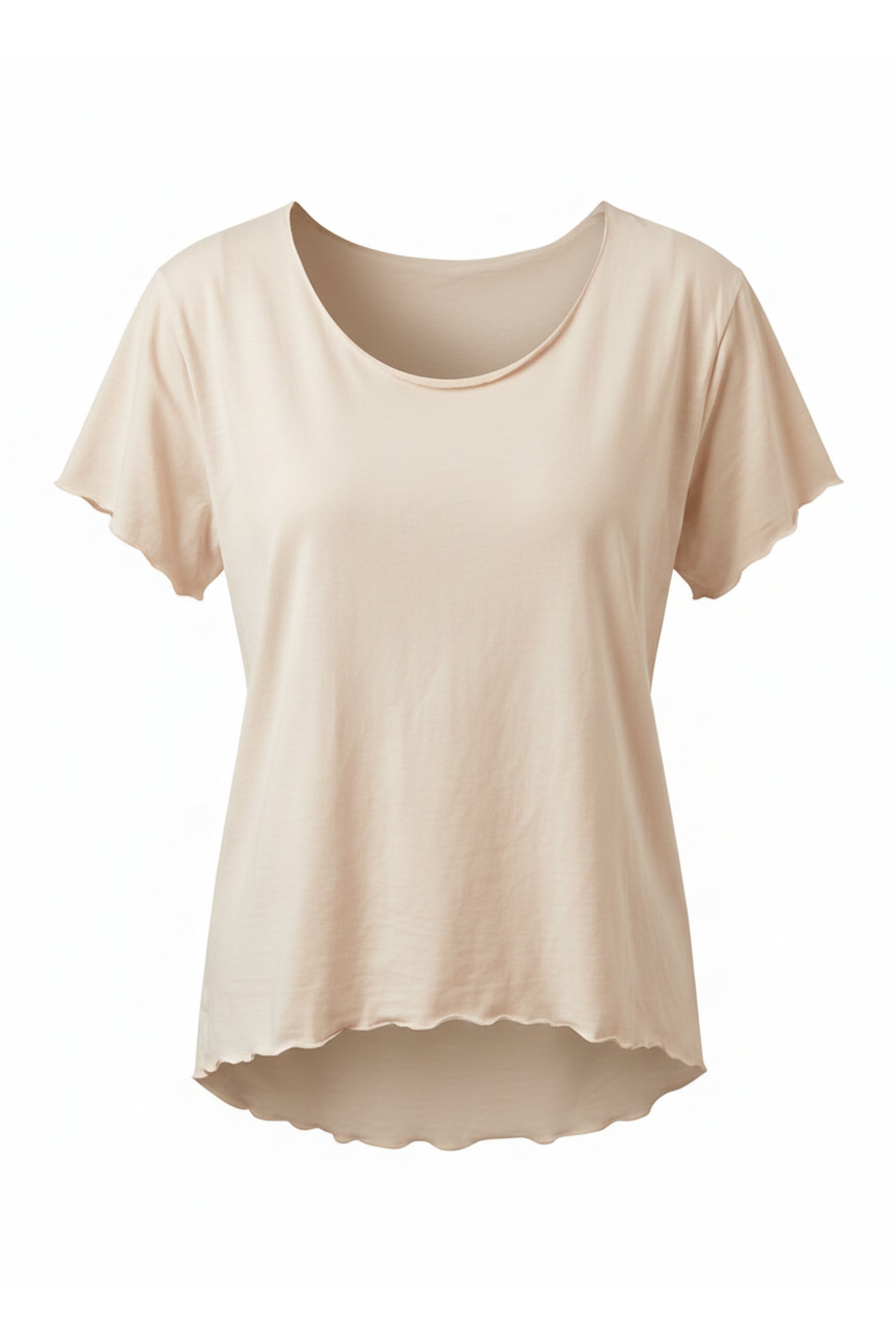 Basic Shirt mit leicht gewellten Abschlüssen - klein, beige