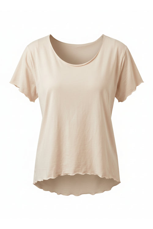 Basic Shirt mit leicht gewellten Abschlüssen - klein, beige