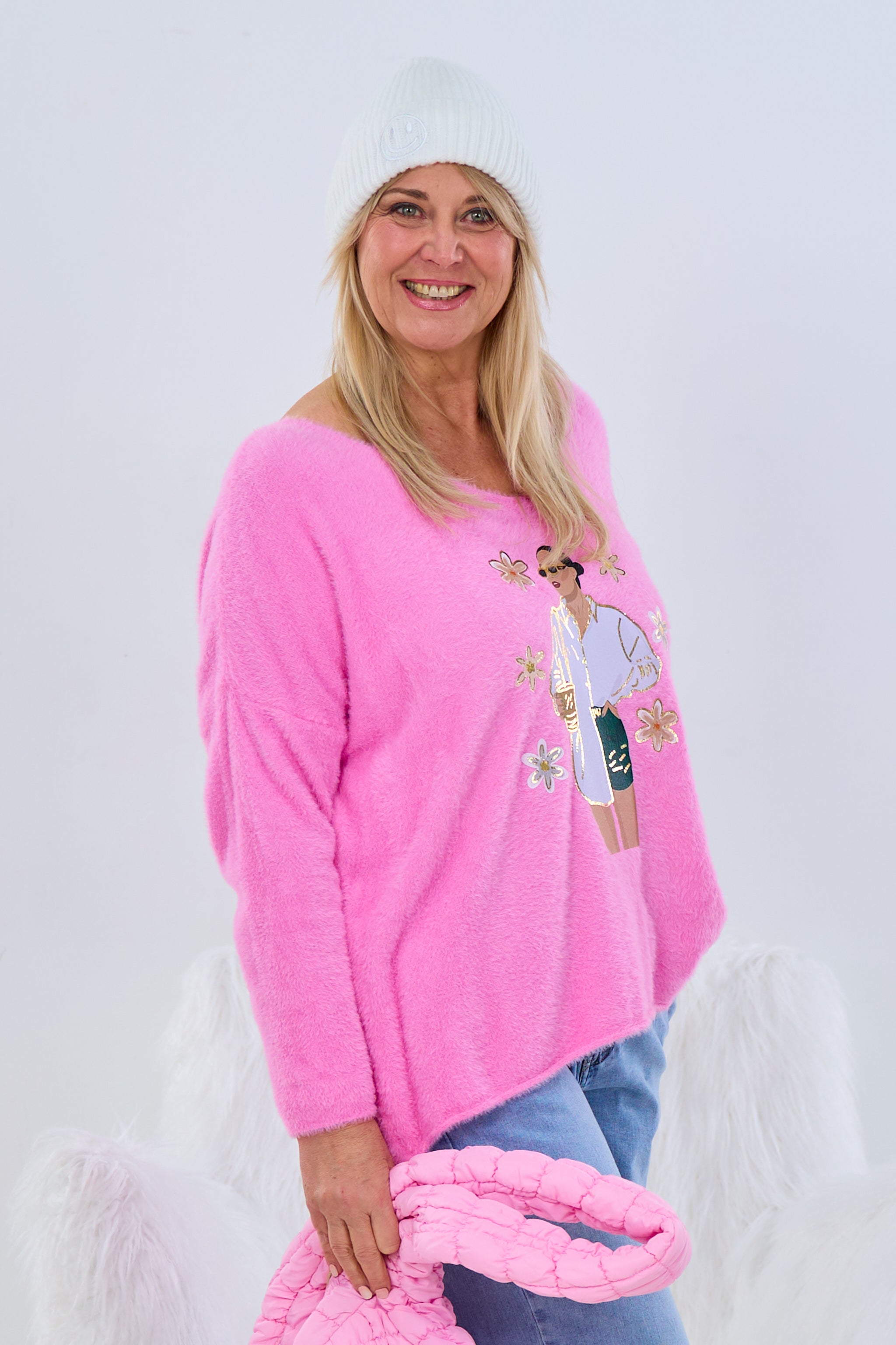 Kuscheliger Strickpulli mit Model-Motiv, pink von Trends & Lifestyle Deutschland GmbH