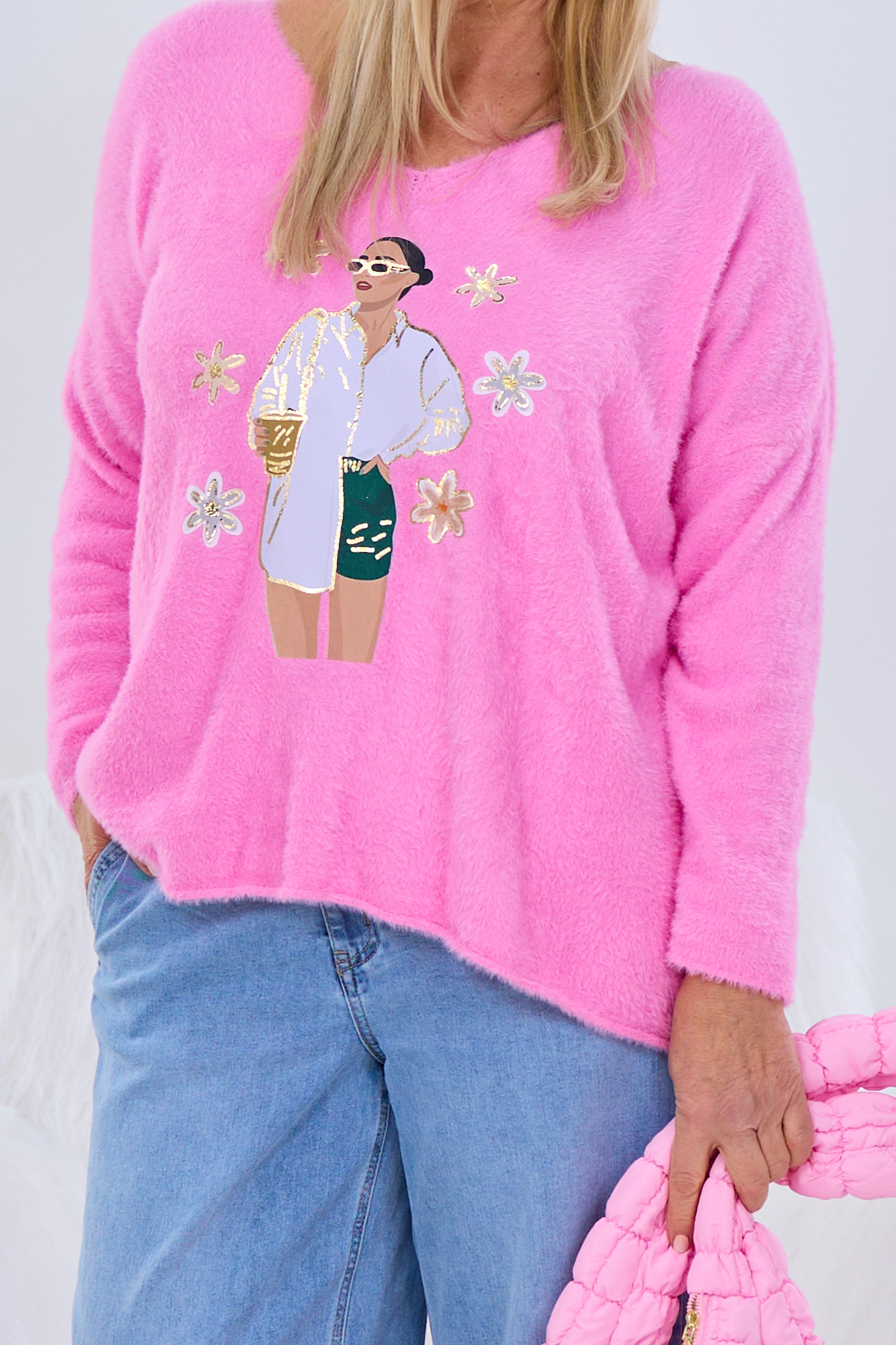 Kuscheliger Strickpulli mit Model-Motiv, pink von Trends & Lifestyle Deutschland GmbH