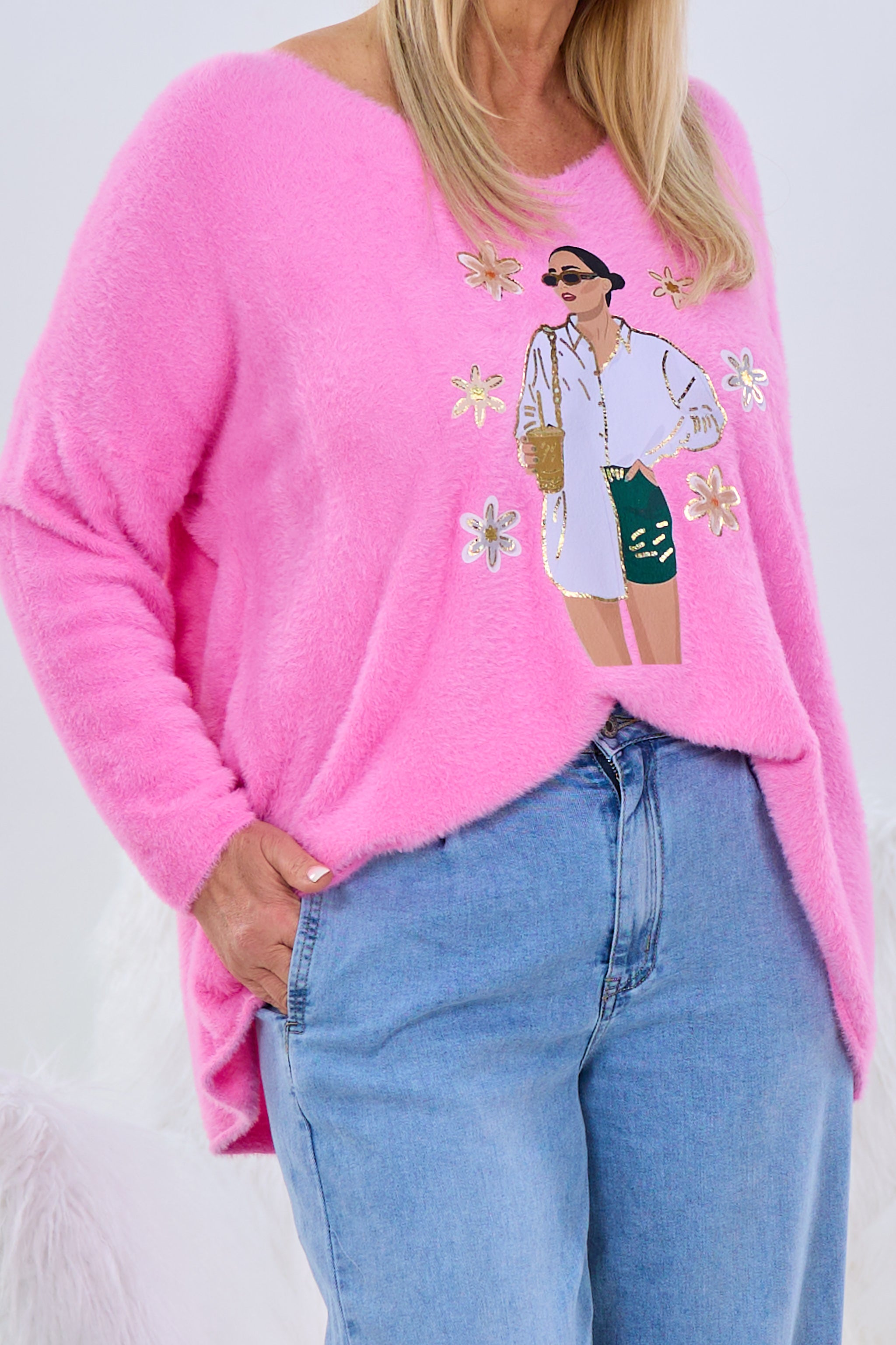 Kuscheliger Strickpulli mit Model-Motiv, pink von Trends & Lifestyle Deutschland GmbH