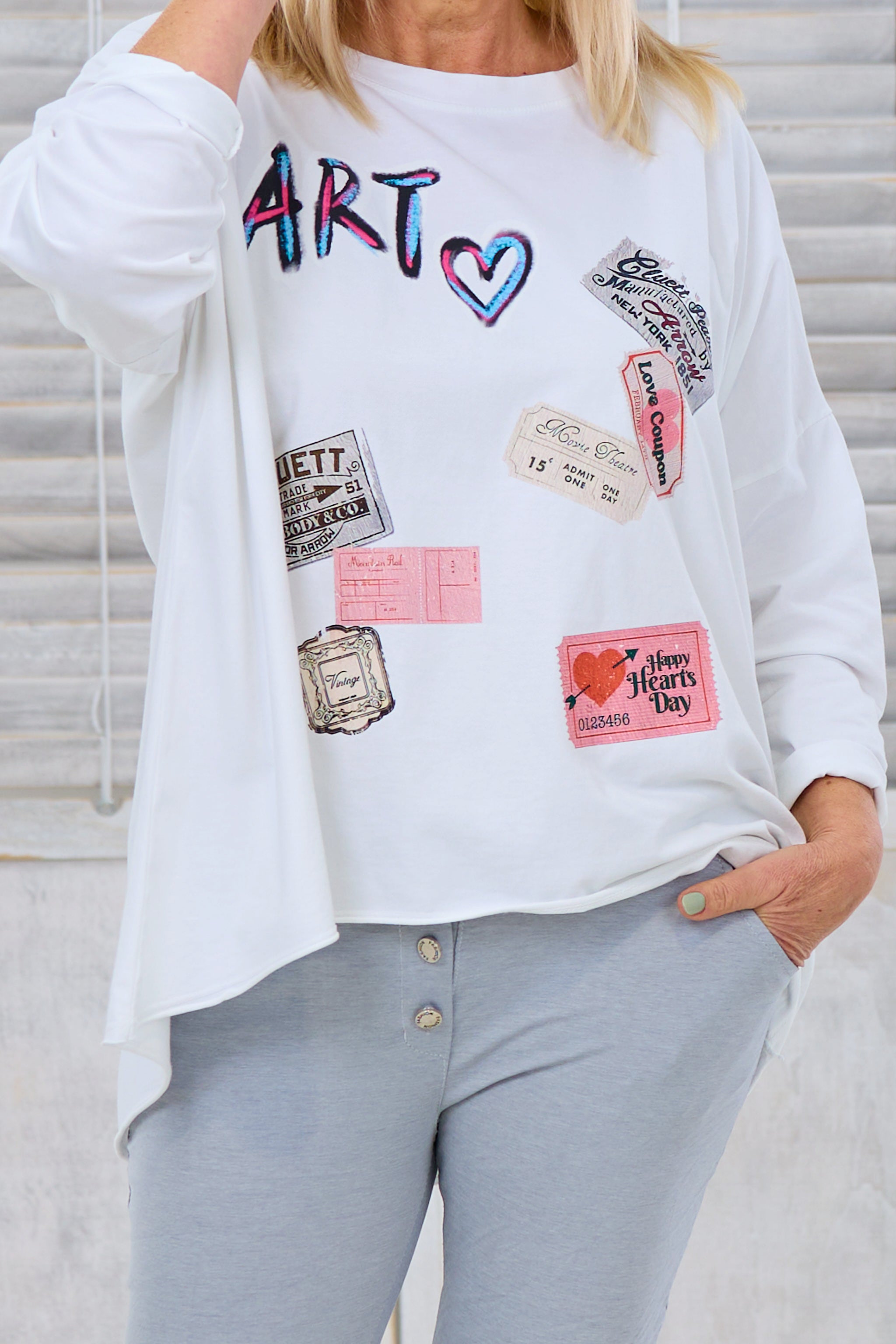 Oversized Shirt mit Art- und Coupon-Drucken, weiß von Trends & Lifestyle Deutschland GmbH