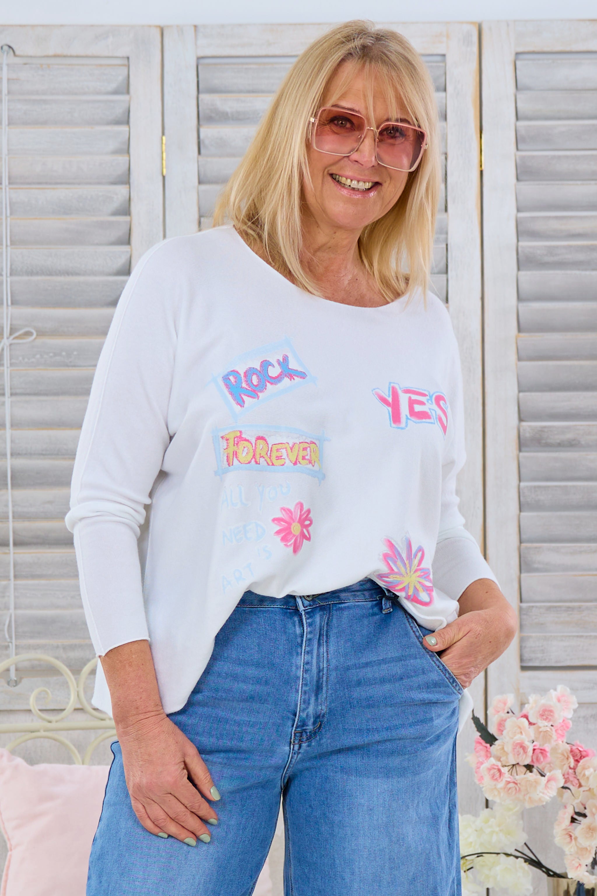 quergestrickter Pulli mit schönem Print, ecru von Trends & Lifestyle Deutschland GmbH