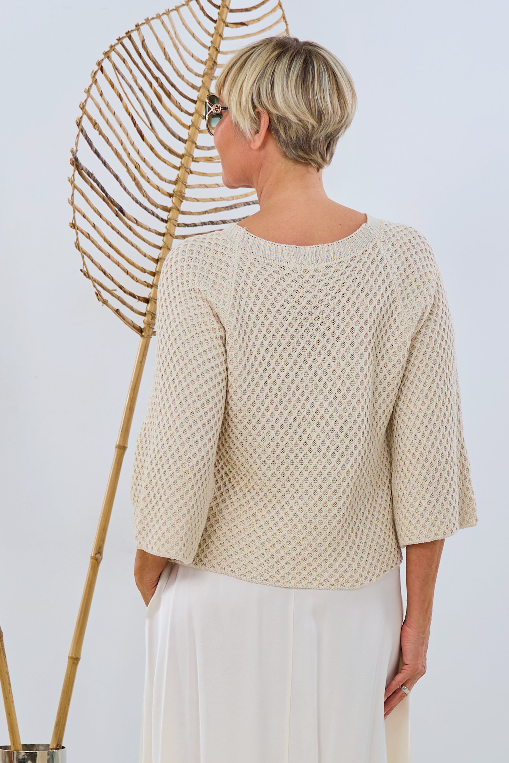 kurzer Strickpulli im Waffelmuster, beige von Trends & Lifestyle Deutschland GmbH