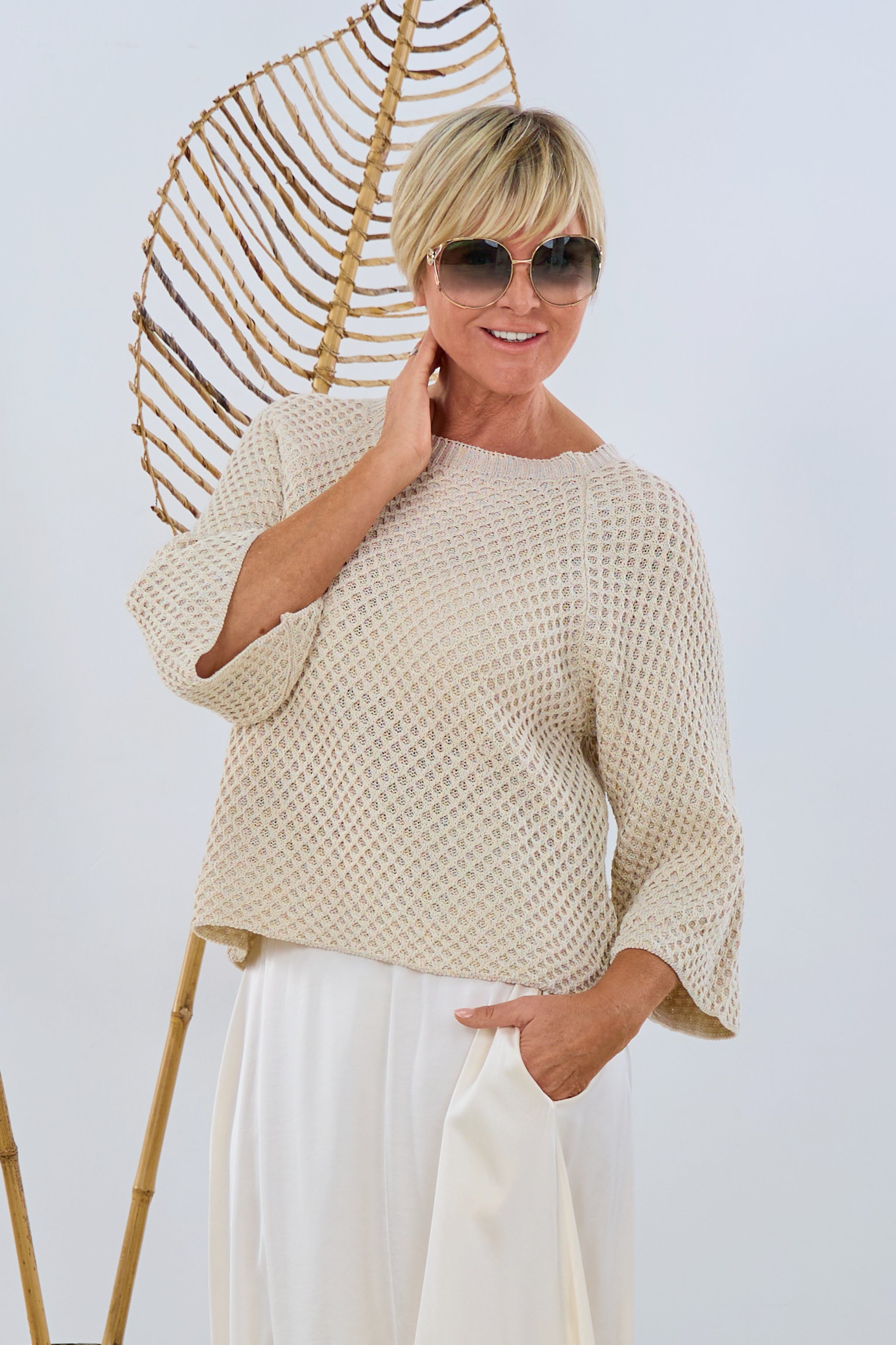 kurzer Strickpulli im Waffelmuster, beige von Trends & Lifestyle Deutschland GmbH