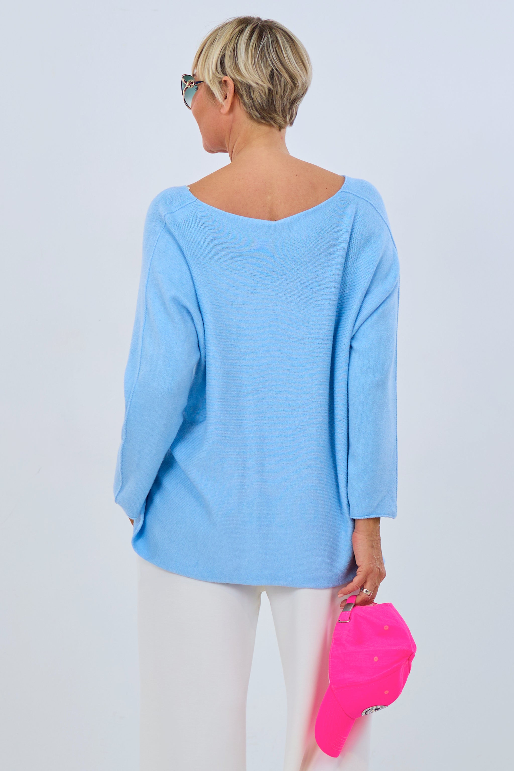 weicher Pulli mit Maus Patch, hellblau-pink