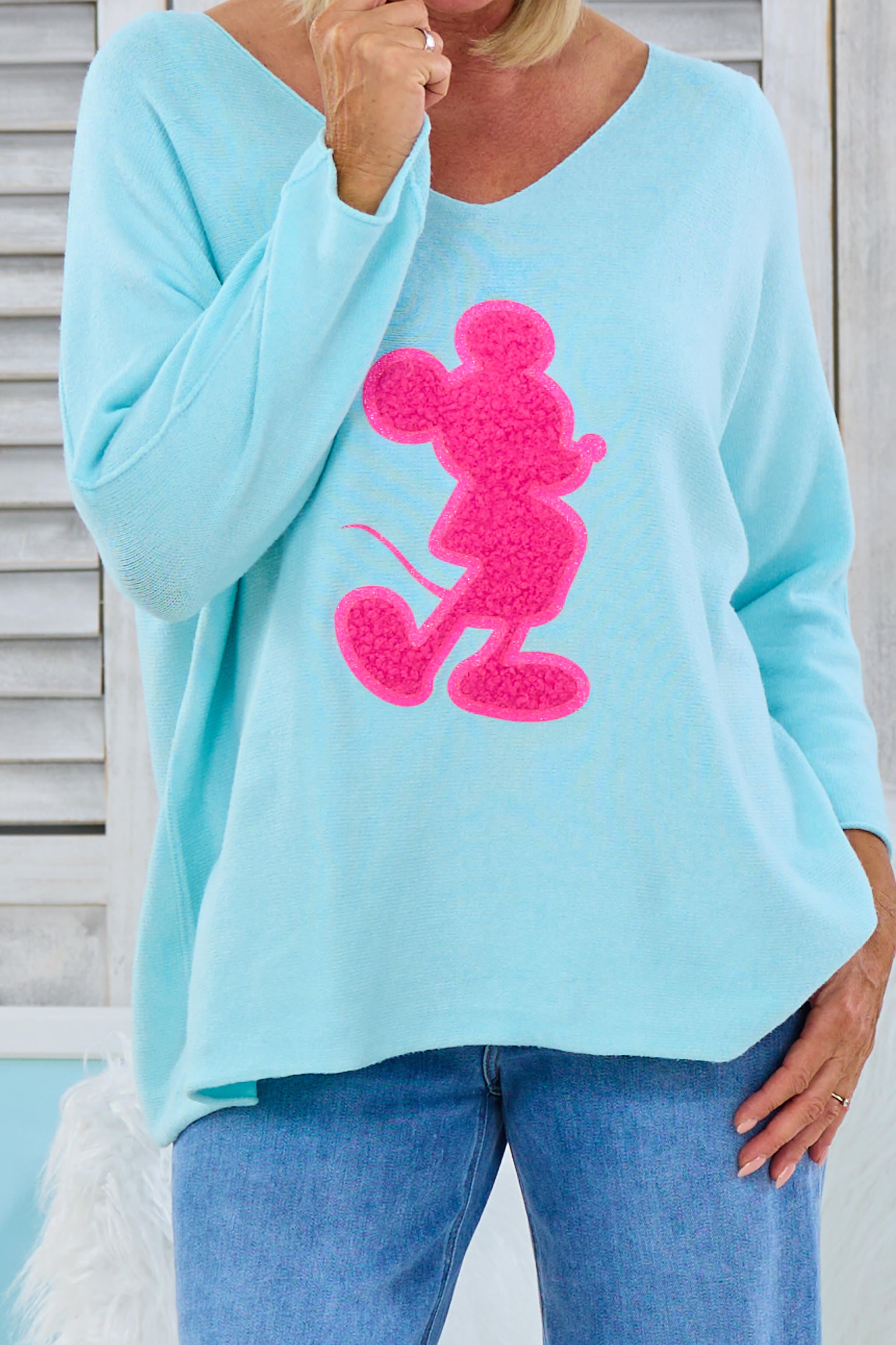 weicher Pulli mit Maus Patch, helltürkis-pink von Trends & Lifestyle Deutschland GmbH