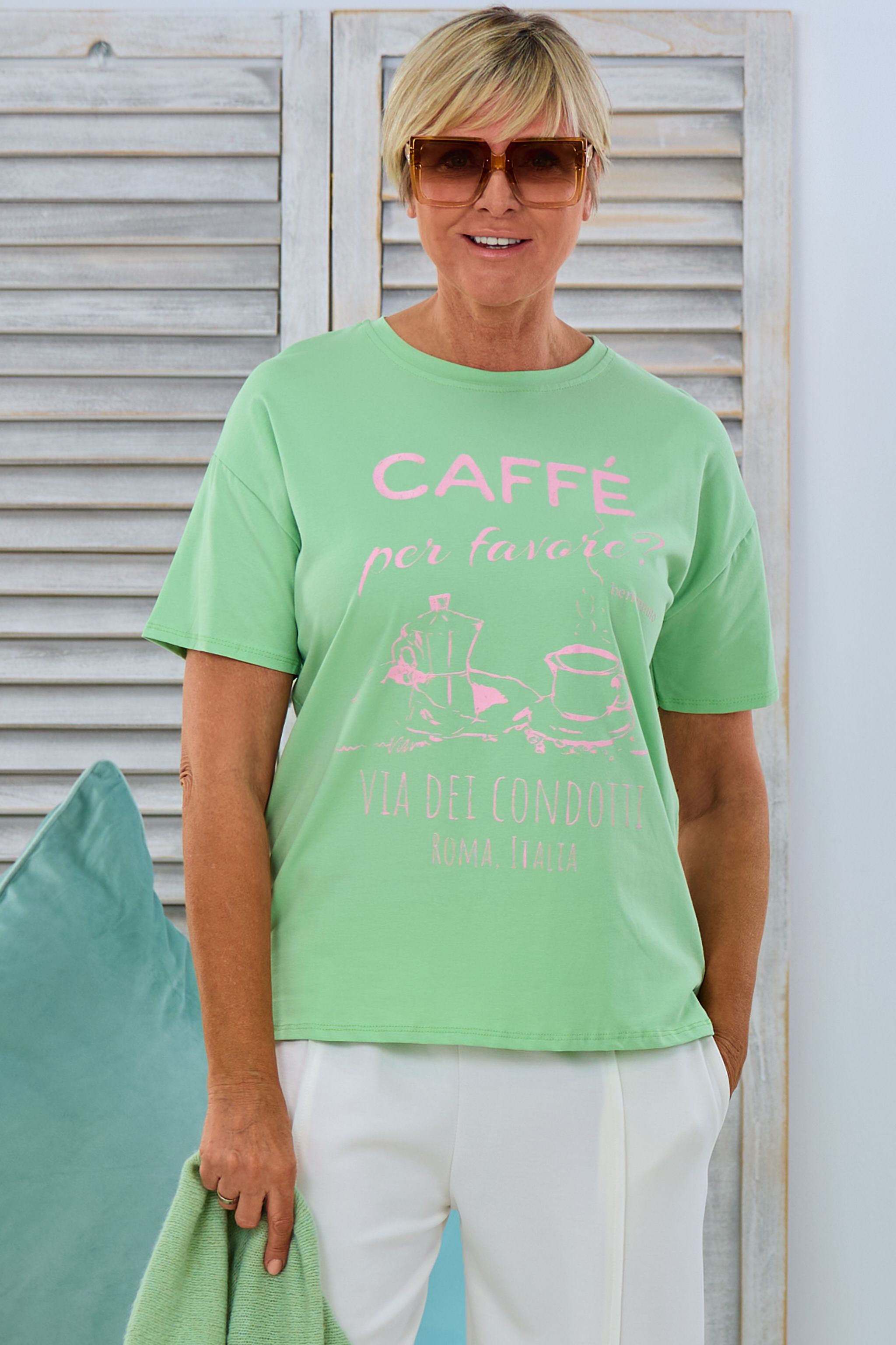 T-Shirt mit Café Druck, hellgrün-rosa von Trends & Lifestyle Deutschland GmbH