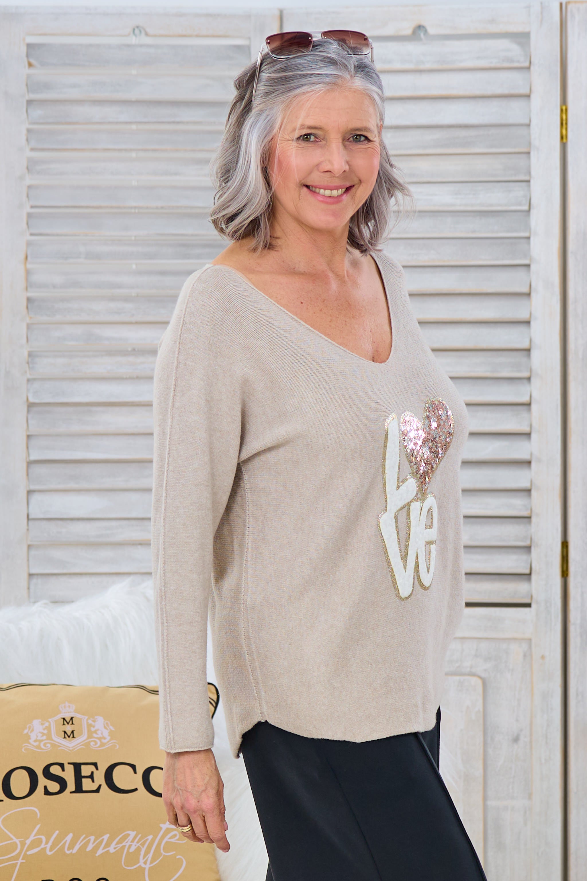 quergestrickter Pulli LOVE, taupe von Trends & Lifestyle Deutschland GmbH