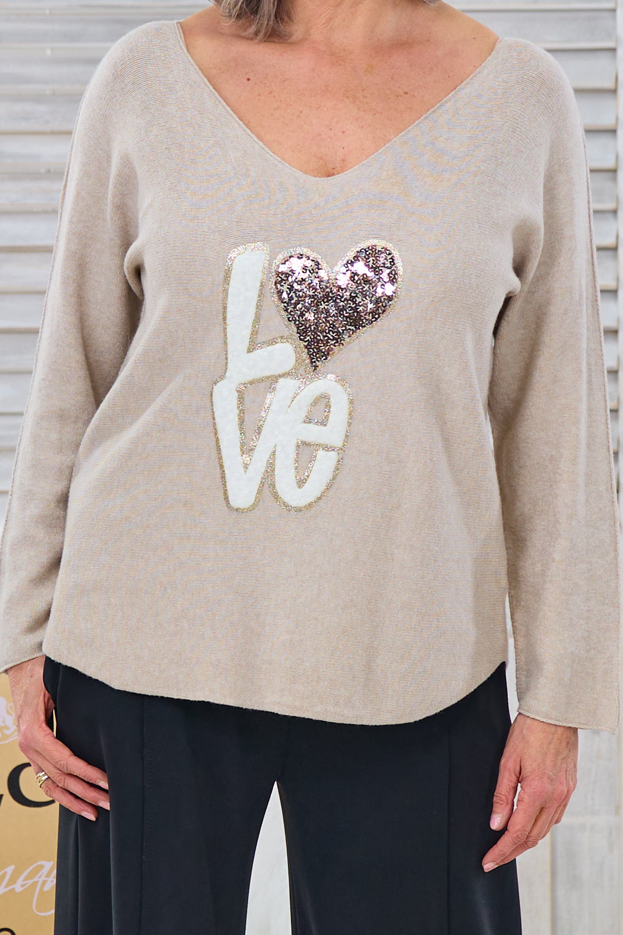 quergestrickter Pulli LOVE, taupe von Trends & Lifestyle Deutschland GmbH