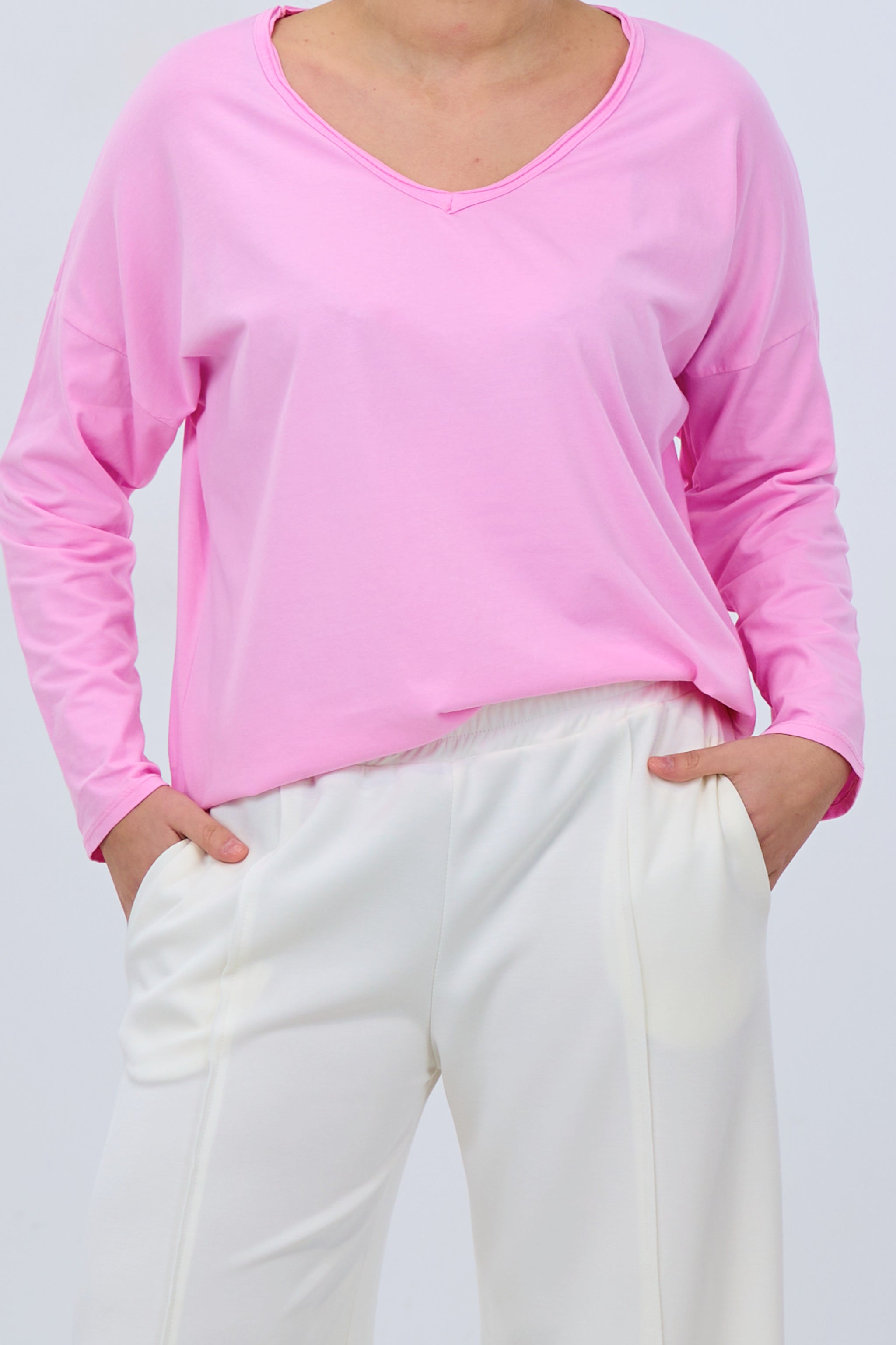 Langarm Basic Shirt mit V-Ausschnitt, rosa von Trends & Lifestyle Deutschland GmbH