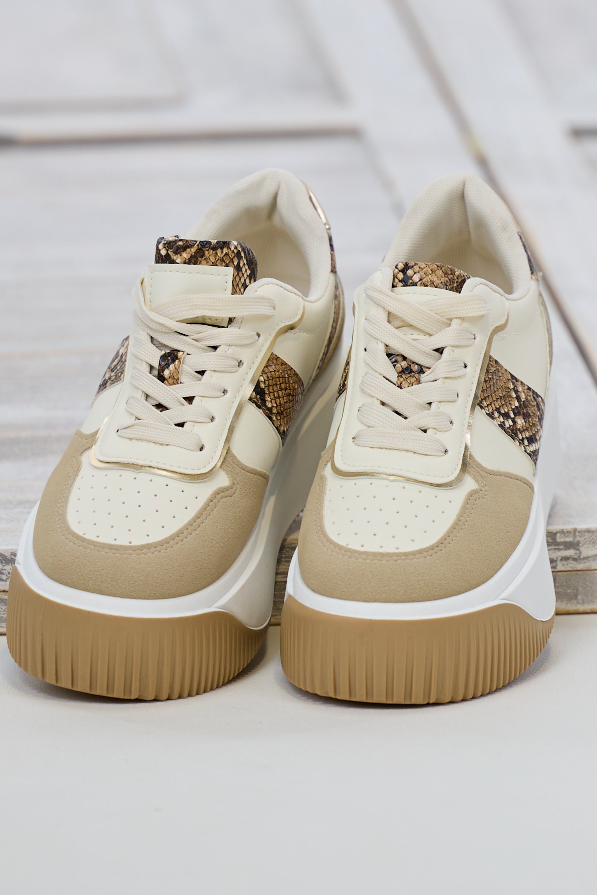 Sneaker mit Plateausohle, creme-taupe-snake von Trends & Lifestyle Deutschland GmbH