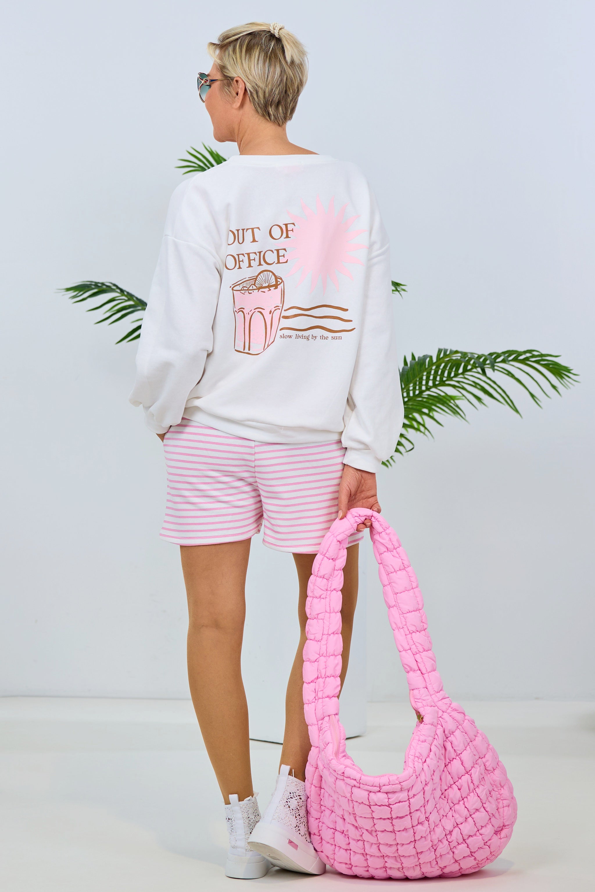 Striped shorts, ecru-light pink